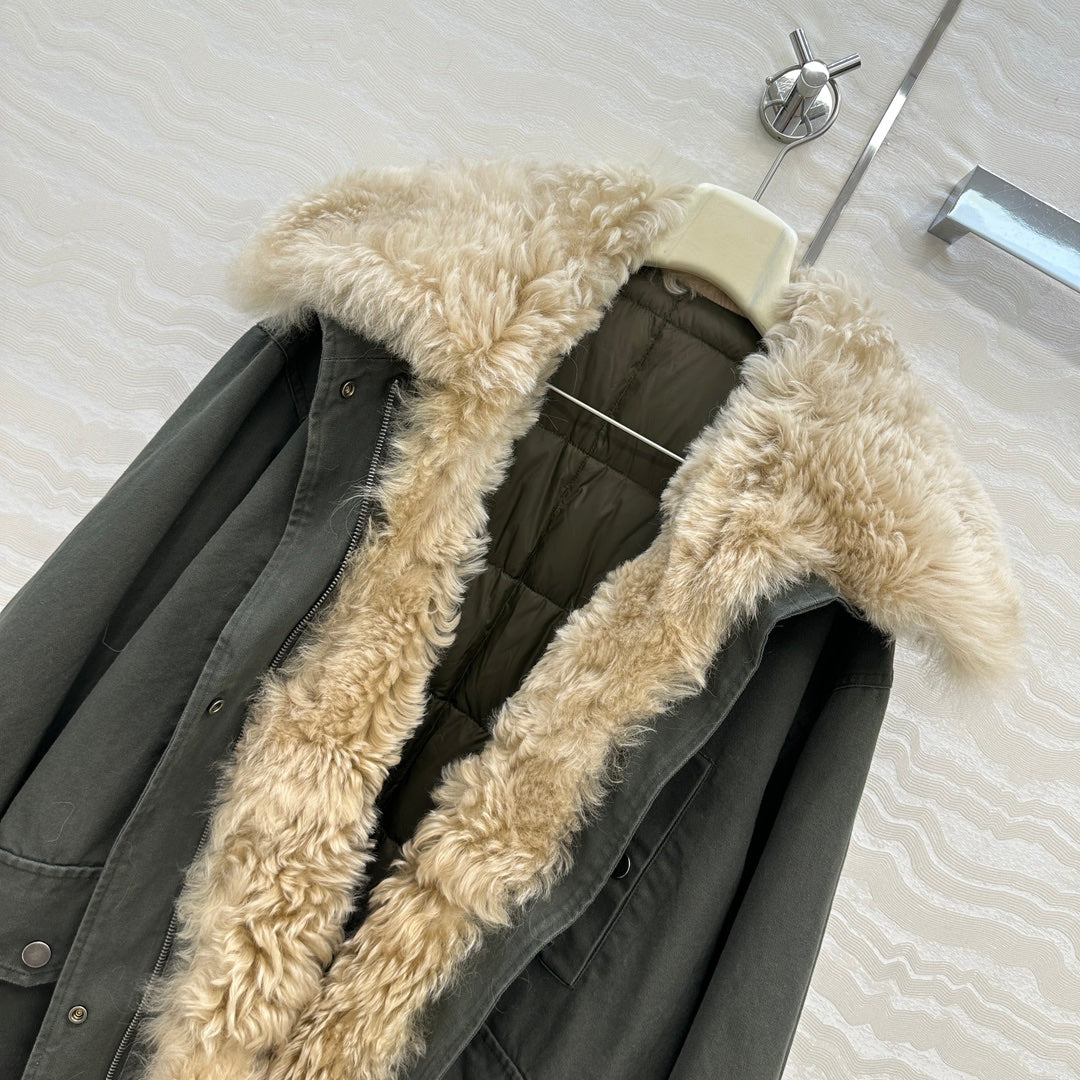 LP Zadig & Voltaire Kidea Parka Jacket Green  Khaki Fur 341229