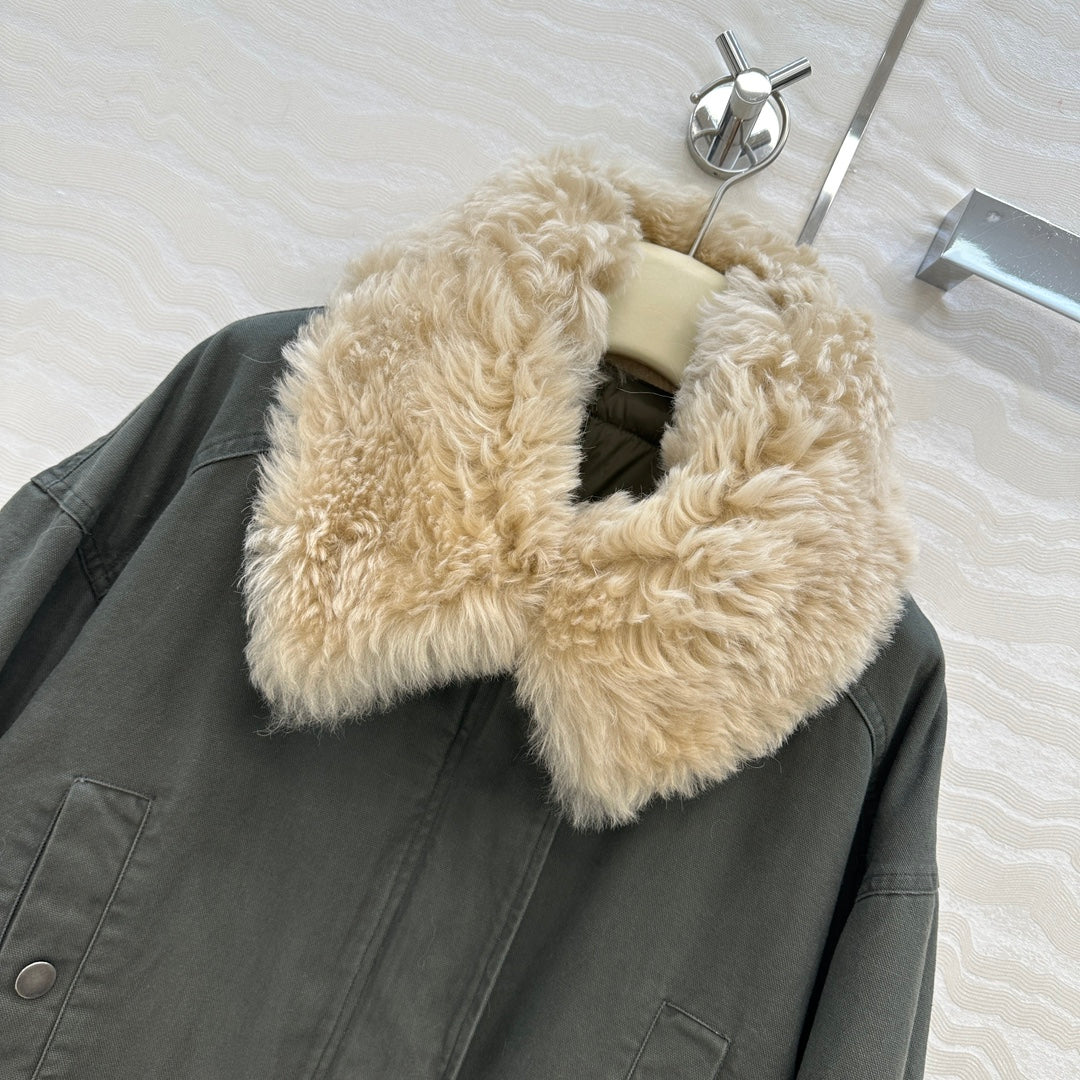LP Zadig & Voltaire Kidea Parka Jacket Green  Khaki Fur 341229
