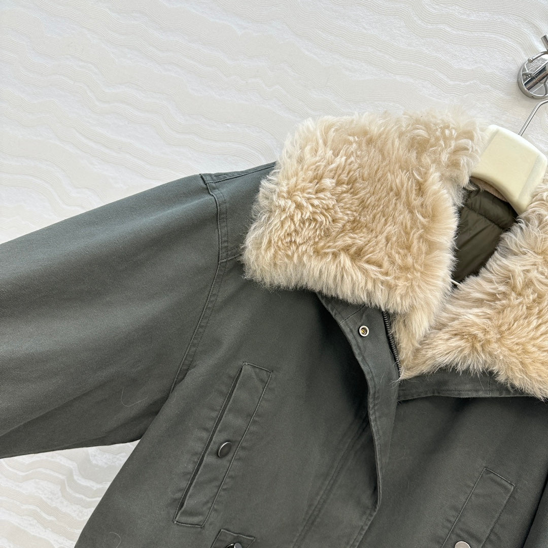 LP Zadig & Voltaire Kidea Parka Jacket Green  Khaki Fur 341229