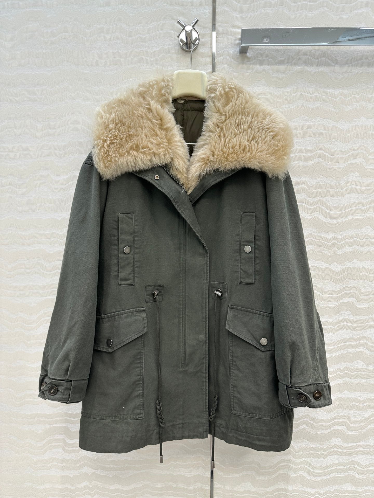 LP Zadig & Voltaire Kidea Parka Jacket Green  Khaki Fur 341229