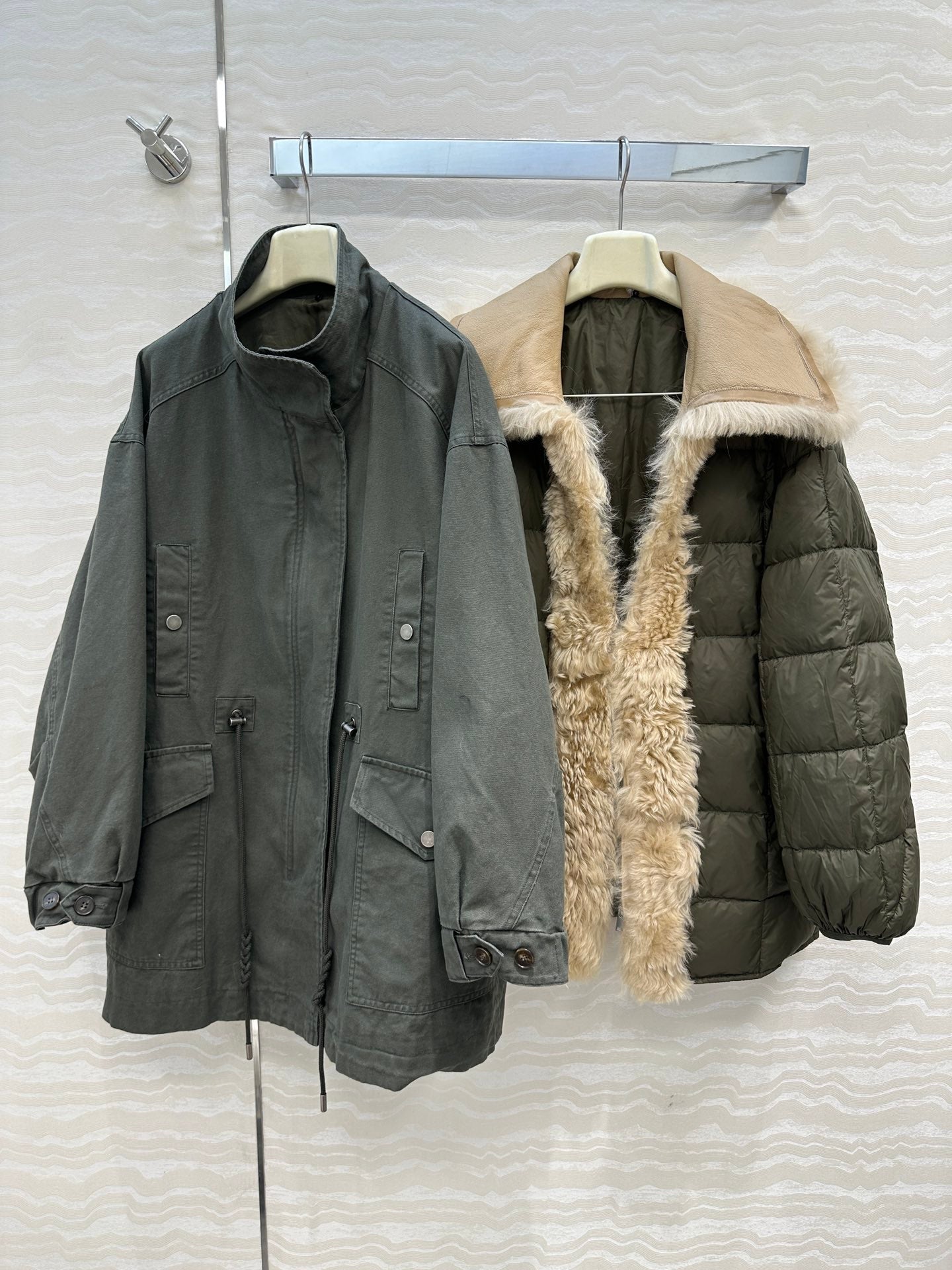 LP Zadig & Voltaire Kidea Parka Jacket Green  Khaki Fur 341229