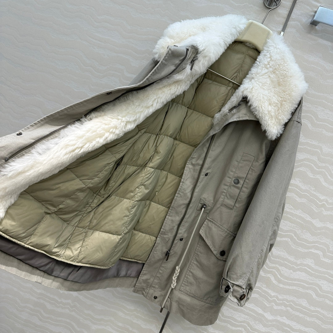 LP Zadig & Voltaire Kidea Parka Jacket  Beige Khaki Fur 341232