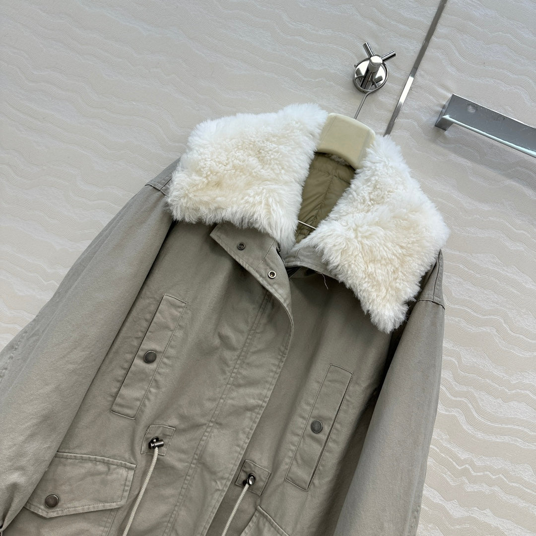 LP Zadig & Voltaire Kidea Parka Jacket  Beige Khaki Fur 341232