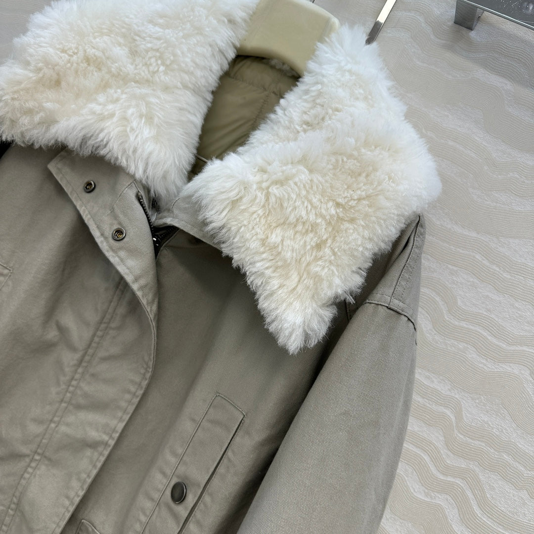 LP Zadig & Voltaire Kidea Parka Jacket  Beige Khaki Fur 341232