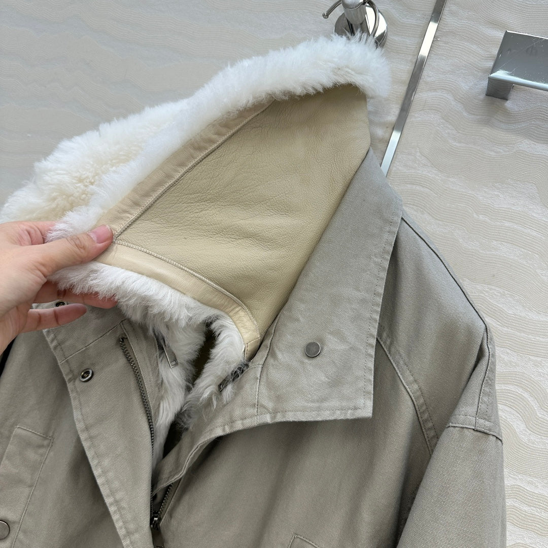 LP Zadig & Voltaire Kidea Parka Jacket  Beige Khaki Fur 341232