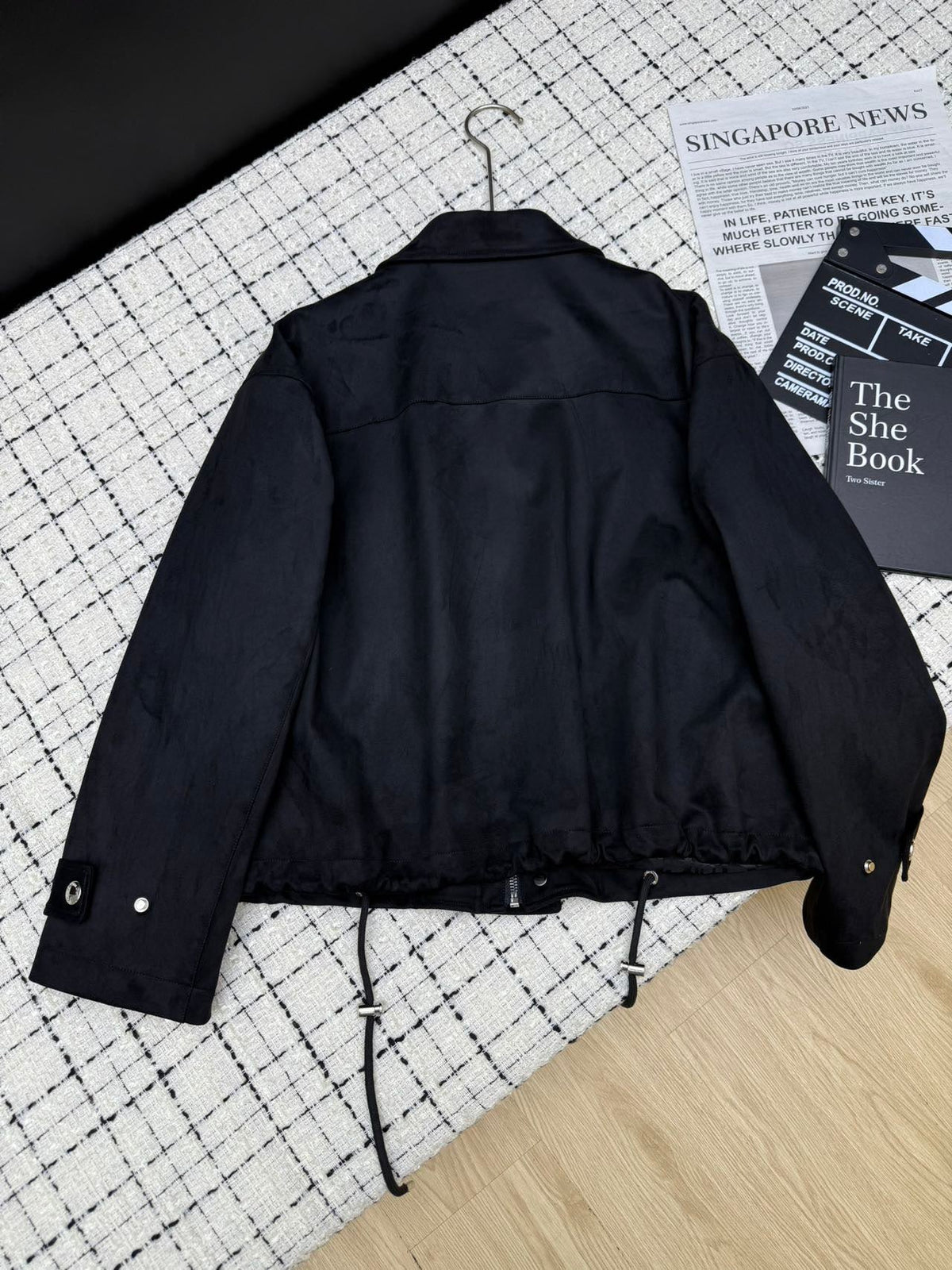 CD  26S Black Sheepskin Velvet Drawstring Jacket 428125