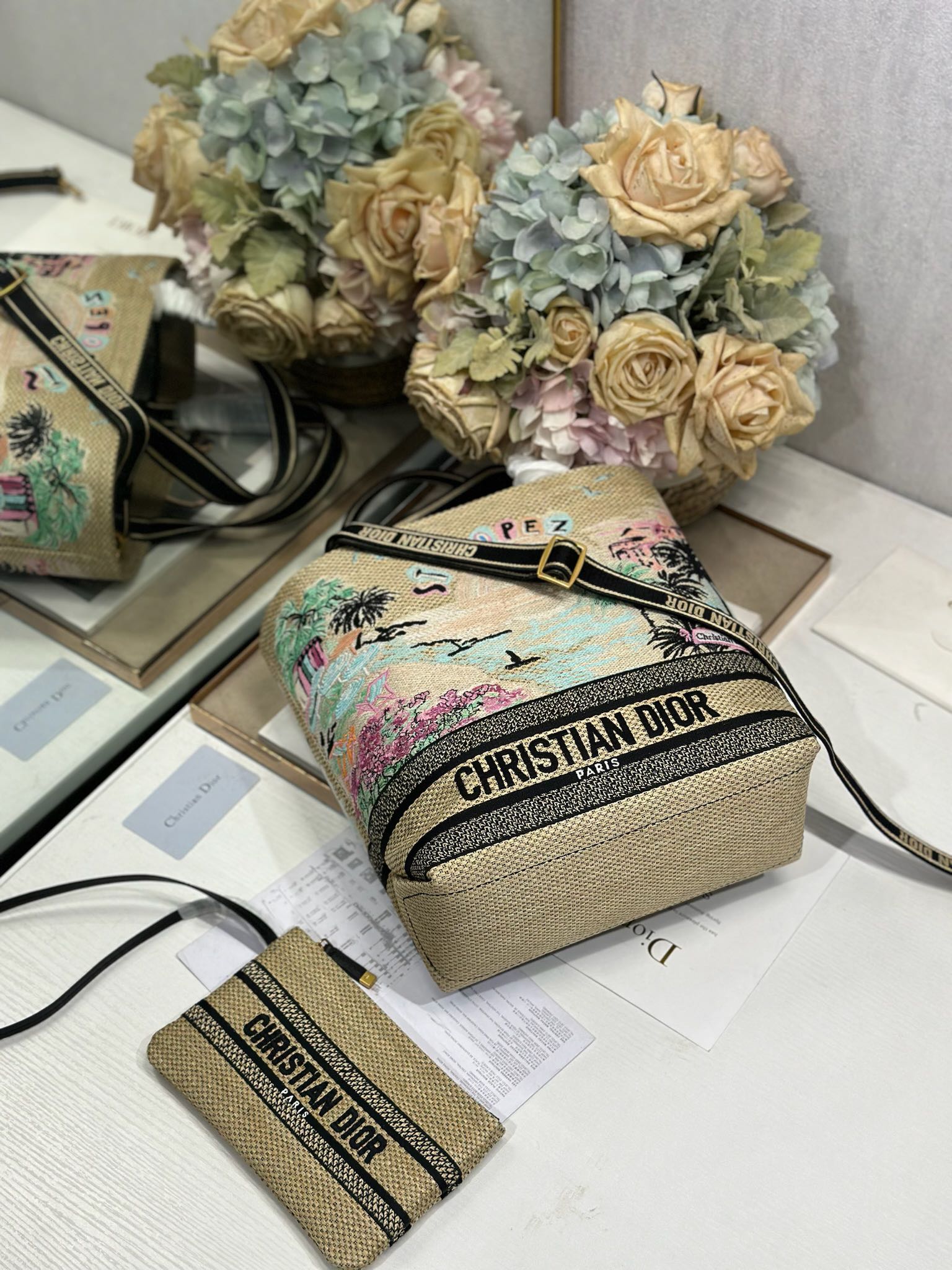 CD Fall 2025 Souvenir Small Book Tote Beige Cotton 288597