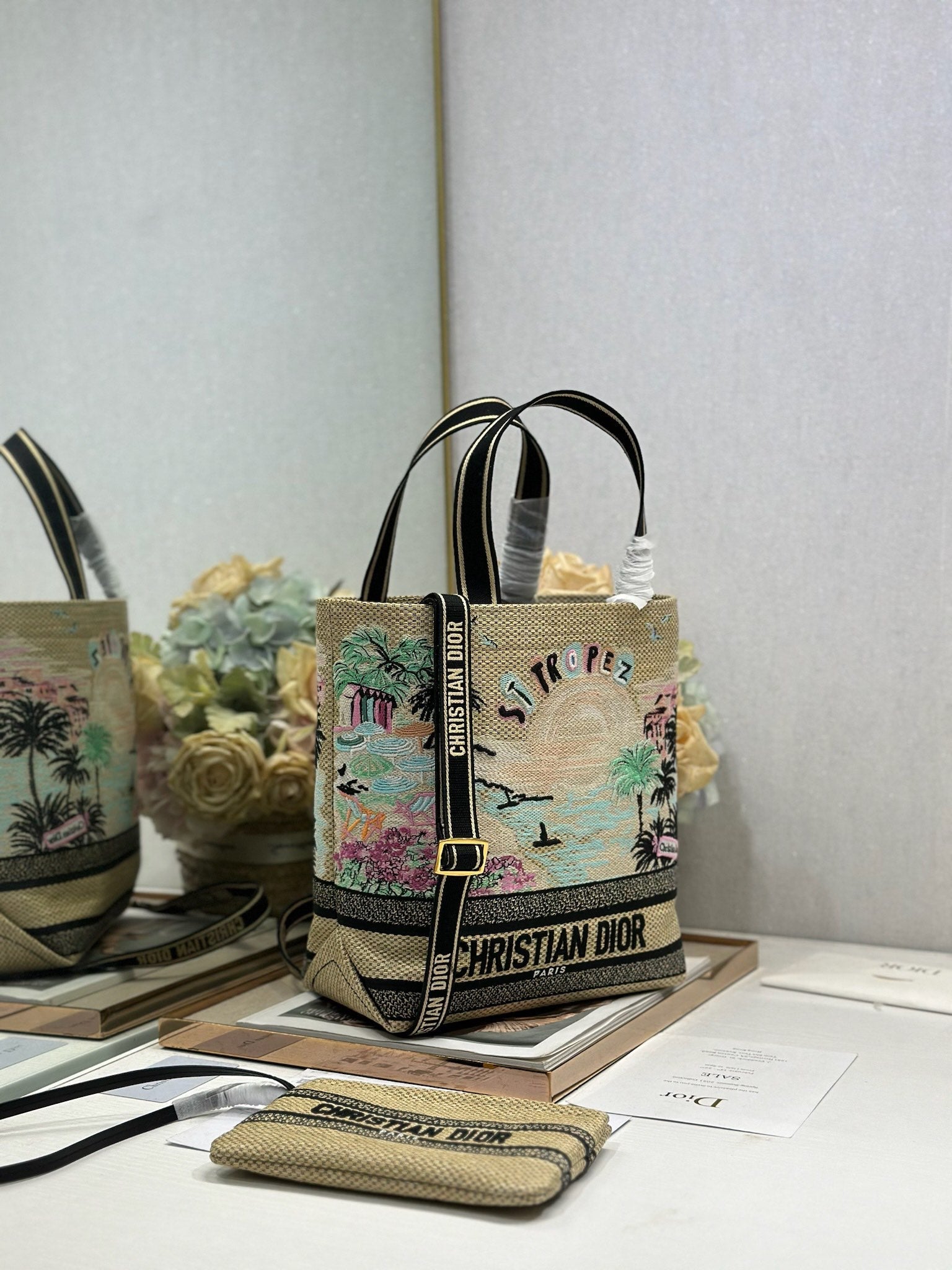 CD Fall 2025 Souvenir Small Book Tote Beige Cotton 288597