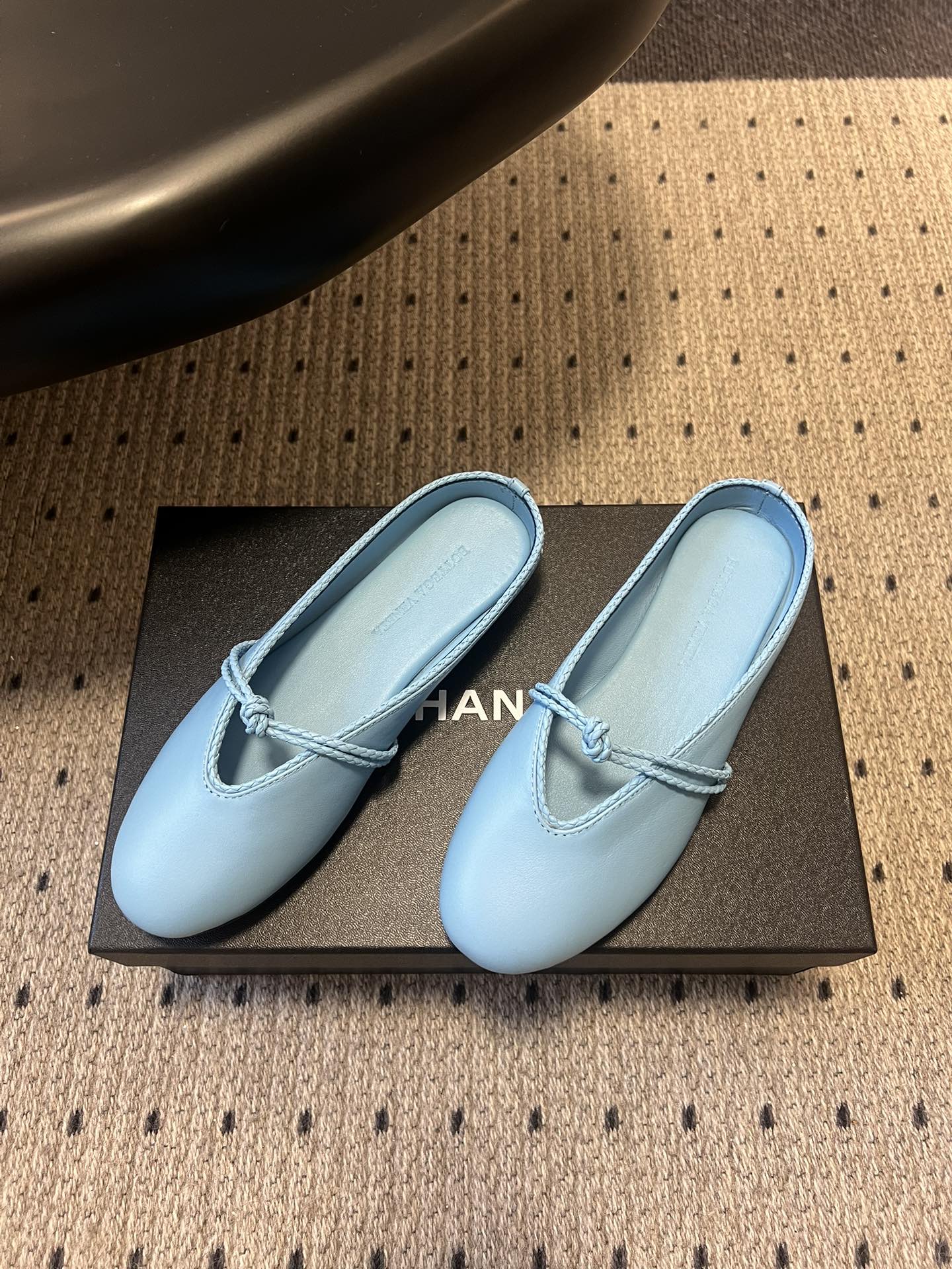 BV 26s Flats Mules Light Blue Calfskin