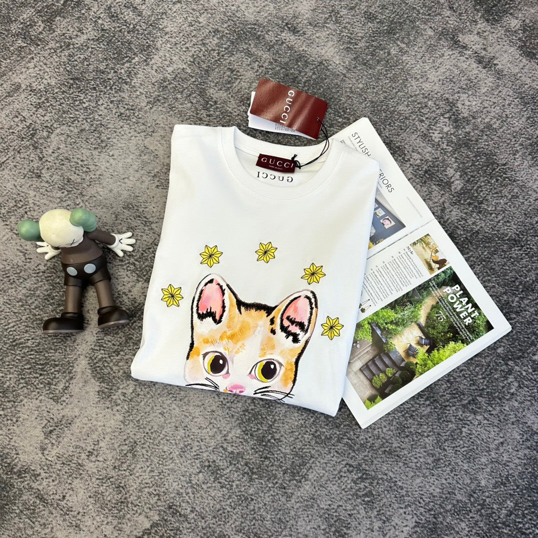 GG SS26 Cat Print Short-sleeved T-shir Cotton 350834