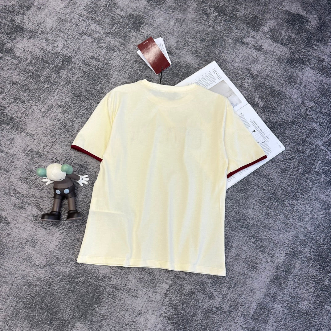 GG SS26 Logo-embroidered T-shirt Cream Burgundy Cotton 350812