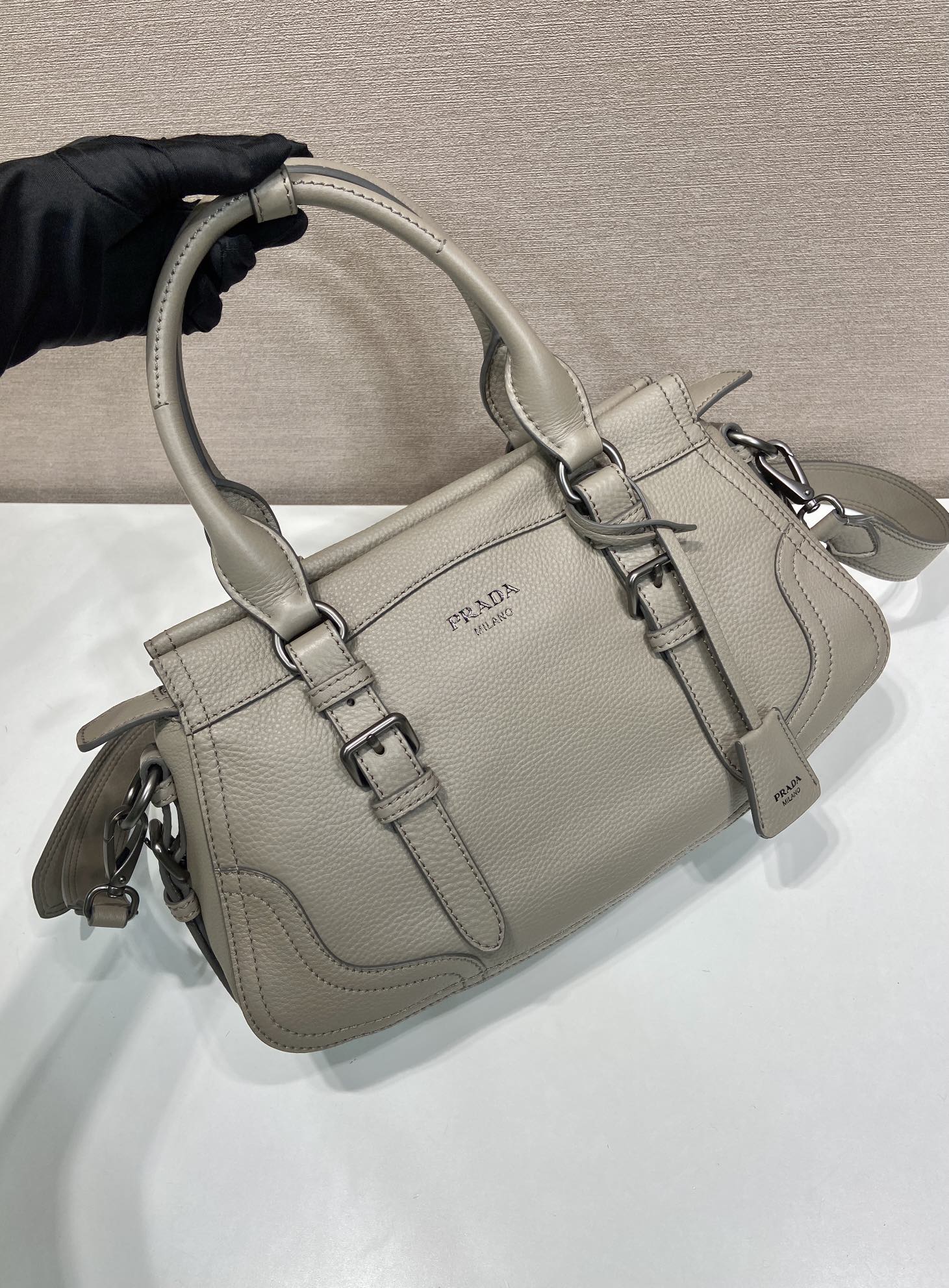 Prada Large Tote Bag 35cm Taupe Leather