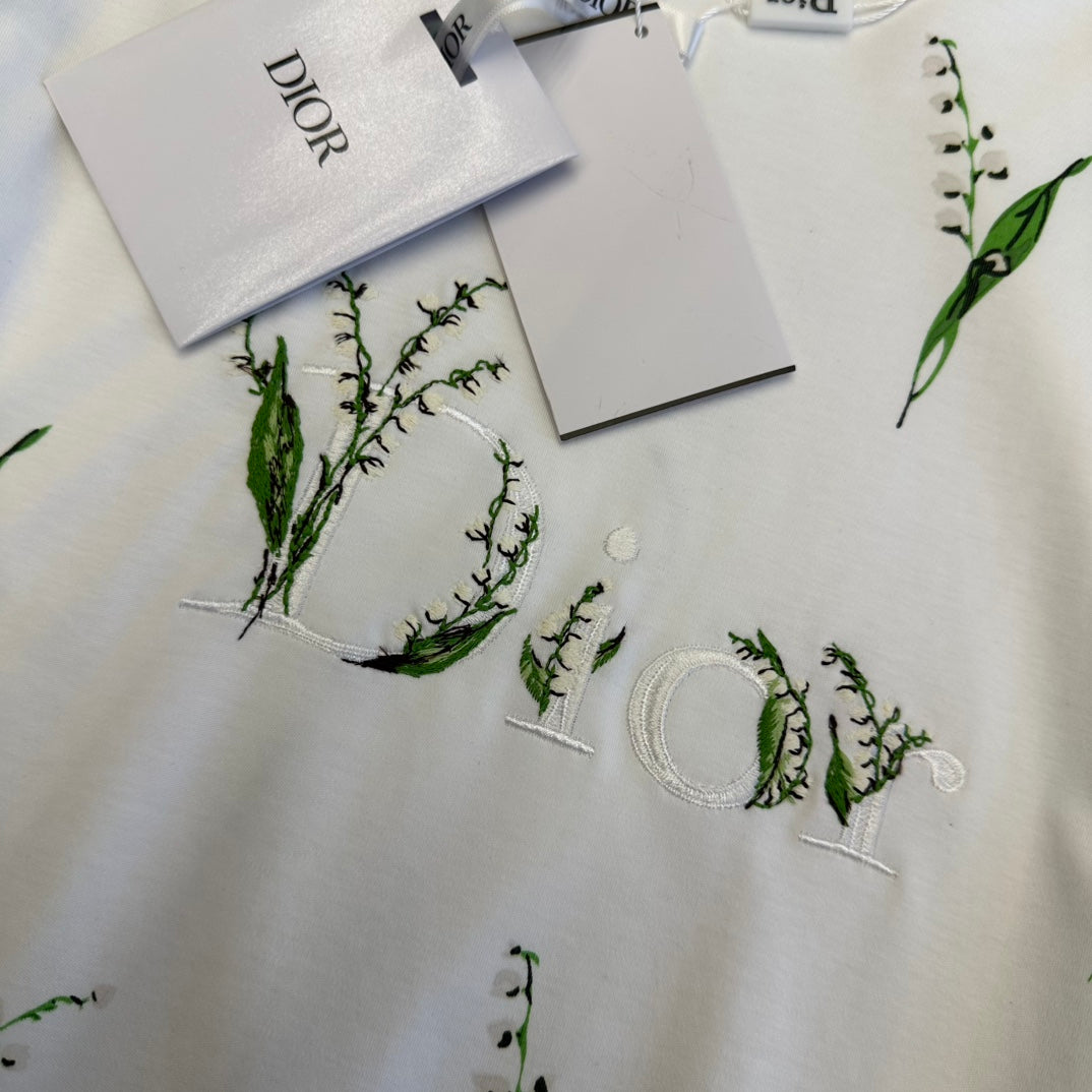 CD SS26 Lily Of The Valley T-Shirt White Cotton 350673