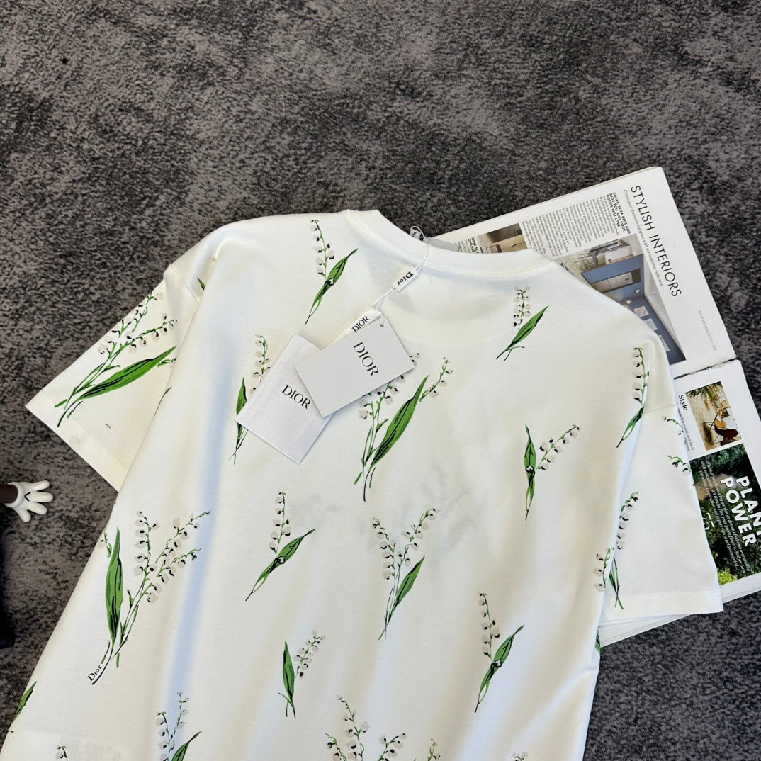 CD SS26 Lily Of The Valley T-Shirt White Cotton 350673