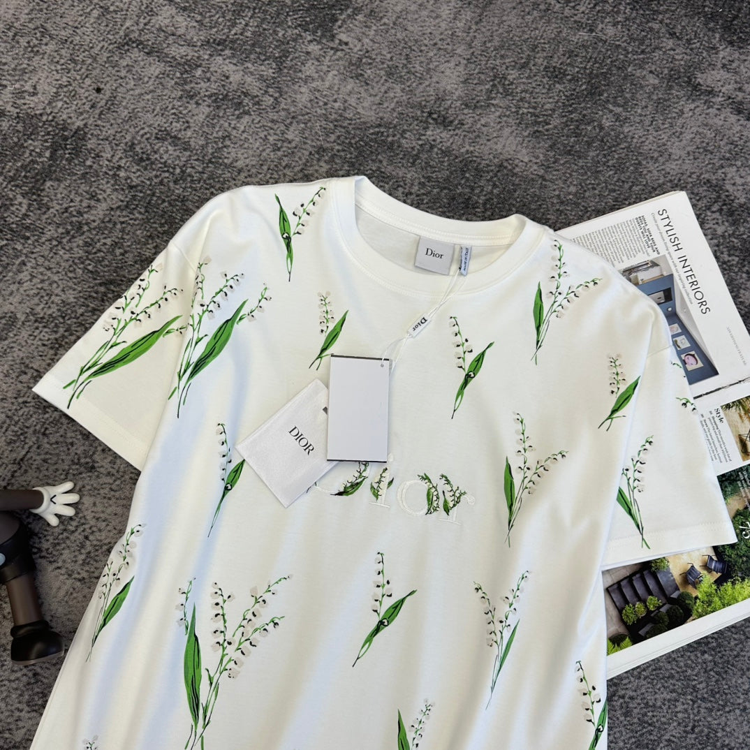 CD SS26 Lily Of The Valley T-Shirt White Cotton 350673