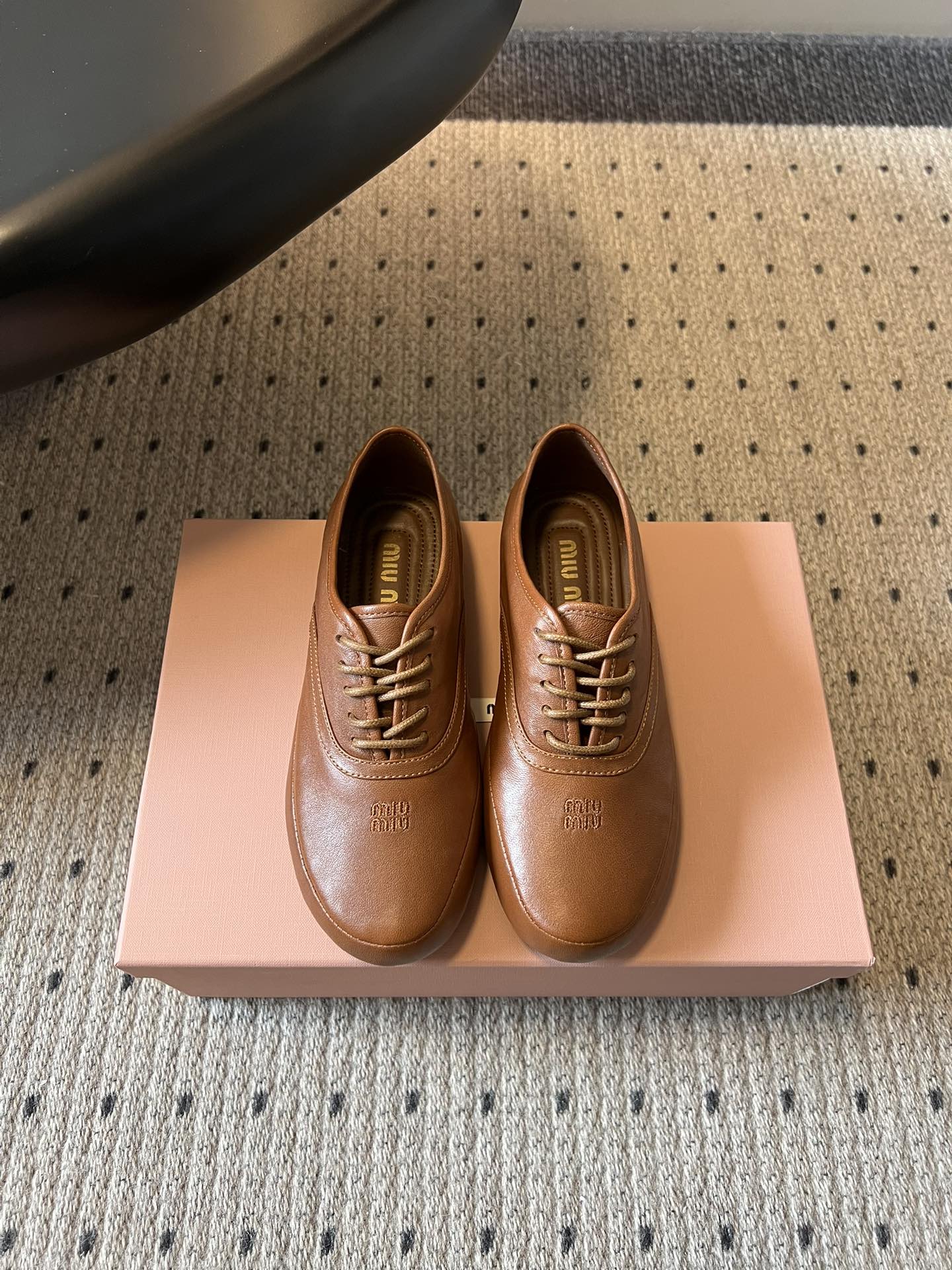 Miu 26s Lace-up Leather Shoes Camel Sheepskin 726837