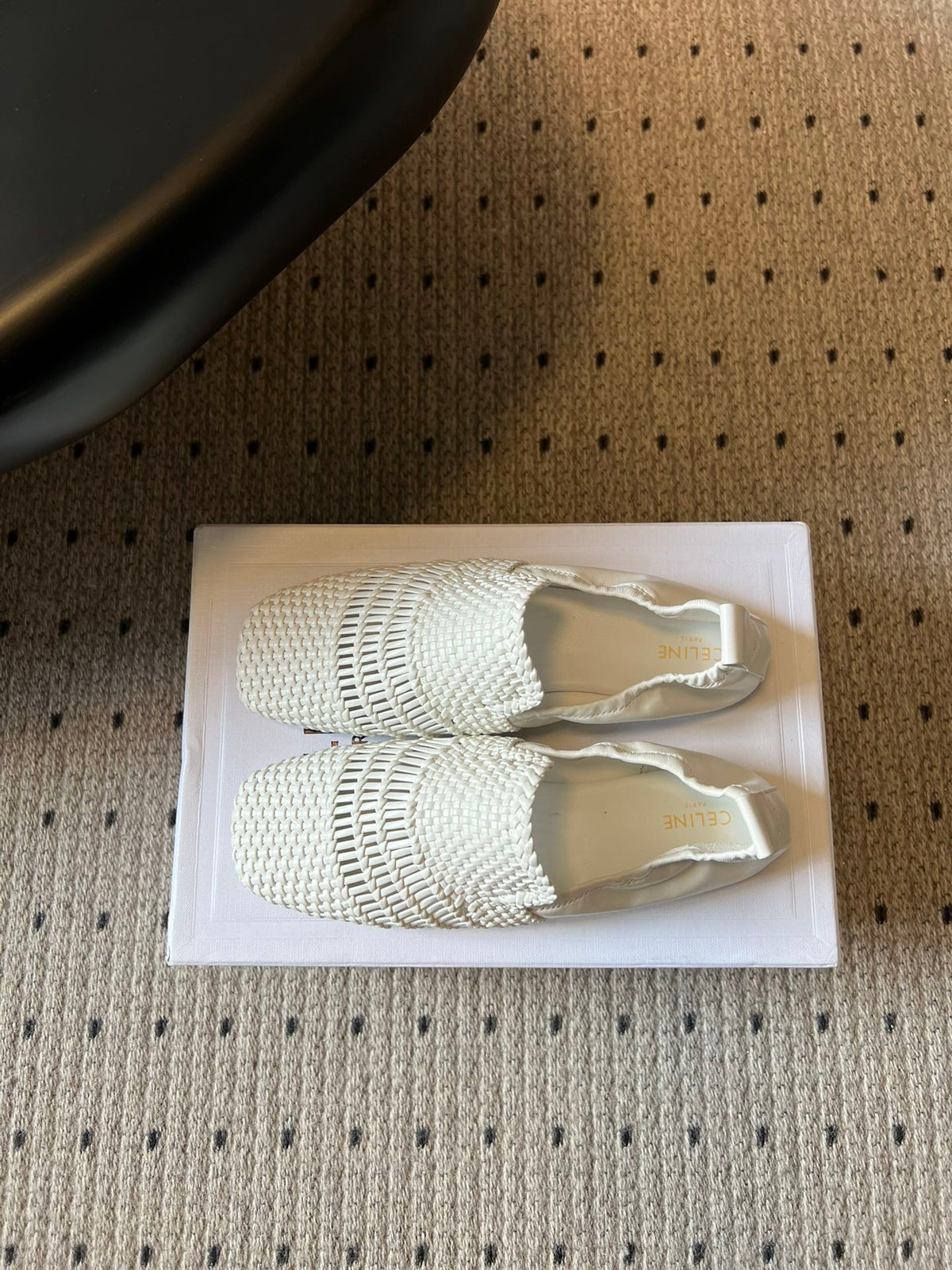 Celine 26s Loafers In White Woven Lambskin
