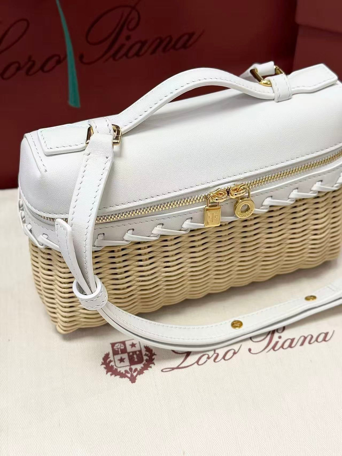 Loro Piana 2026 Extra Pocket L19 Bag Beige Pink Rattan Leather