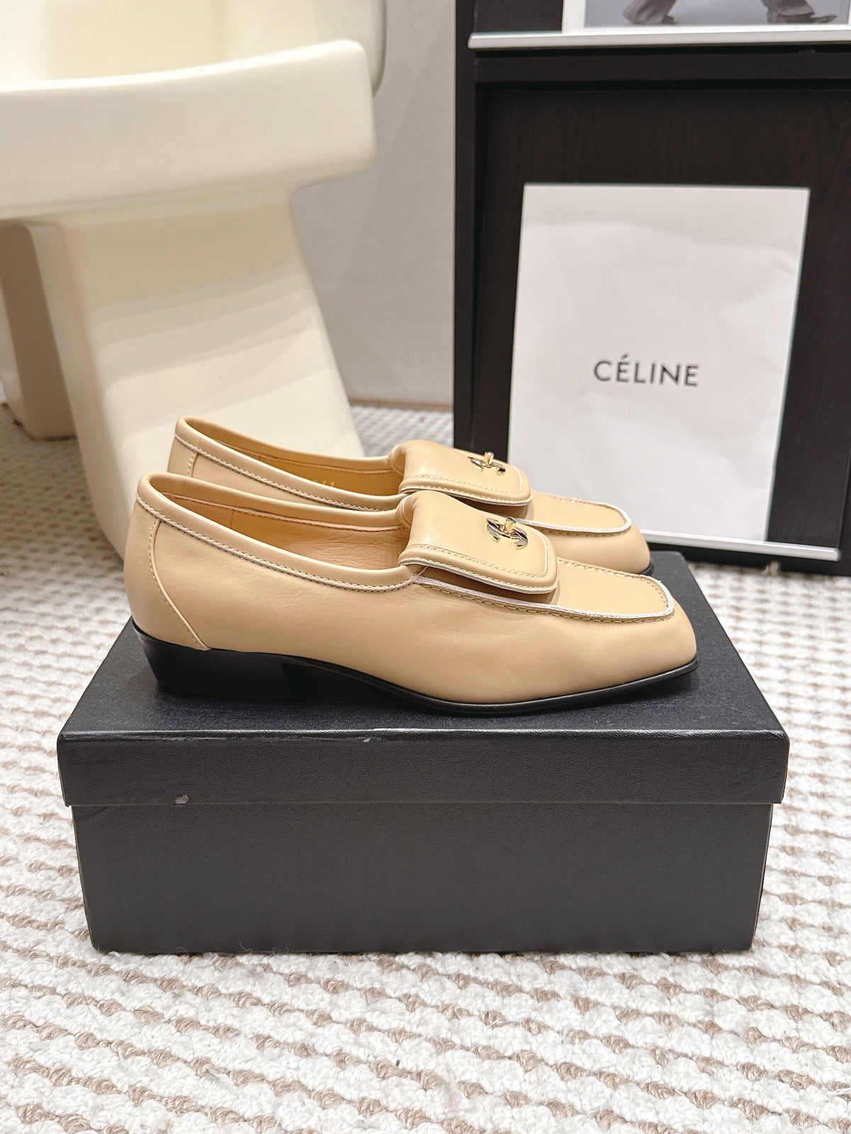CC 26S Loafers in Beige Calfskin with Gold-Tone CC Logo