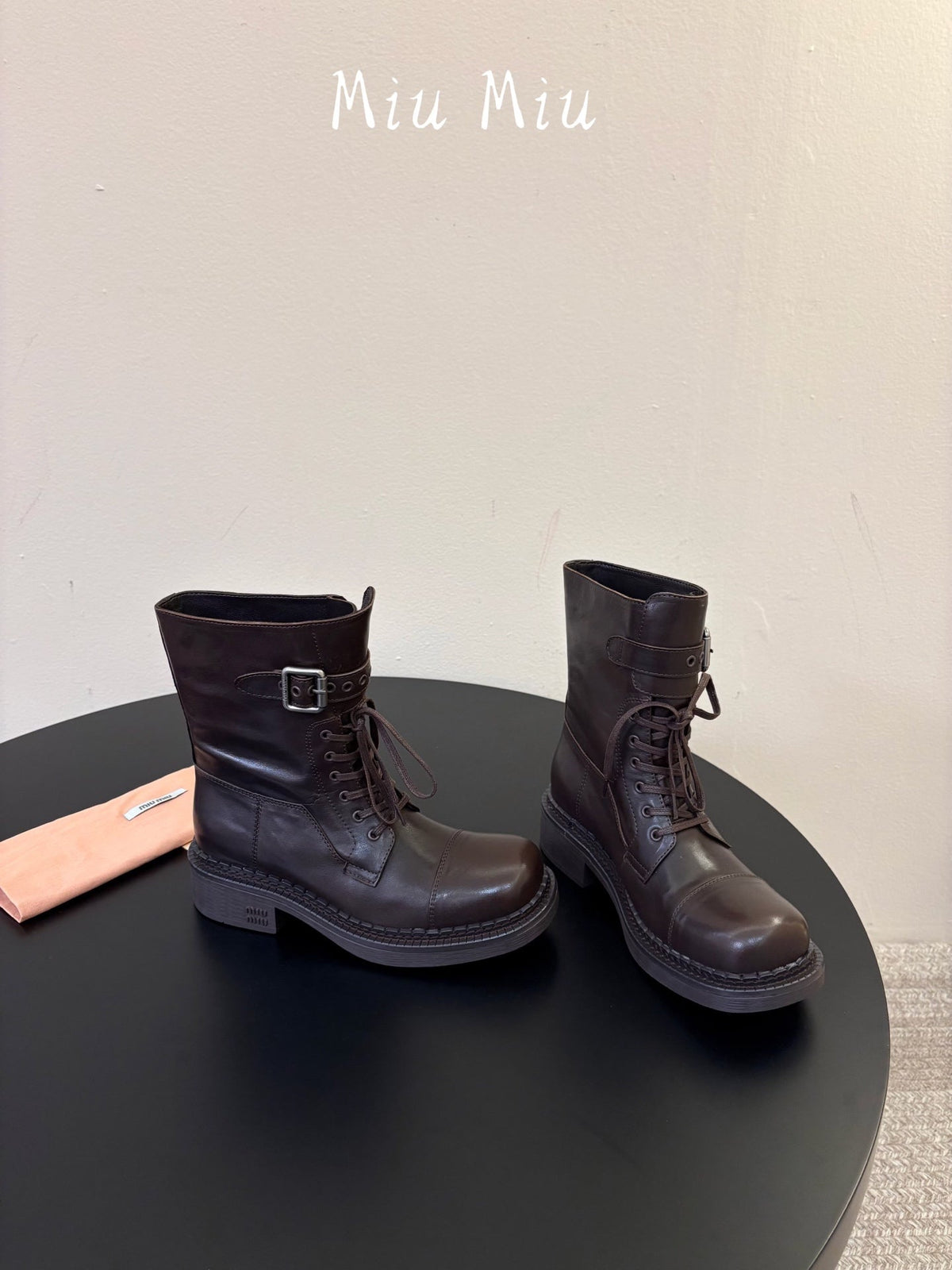Miumiu 26s Lace-up Ankle Boots Brown Calfskin