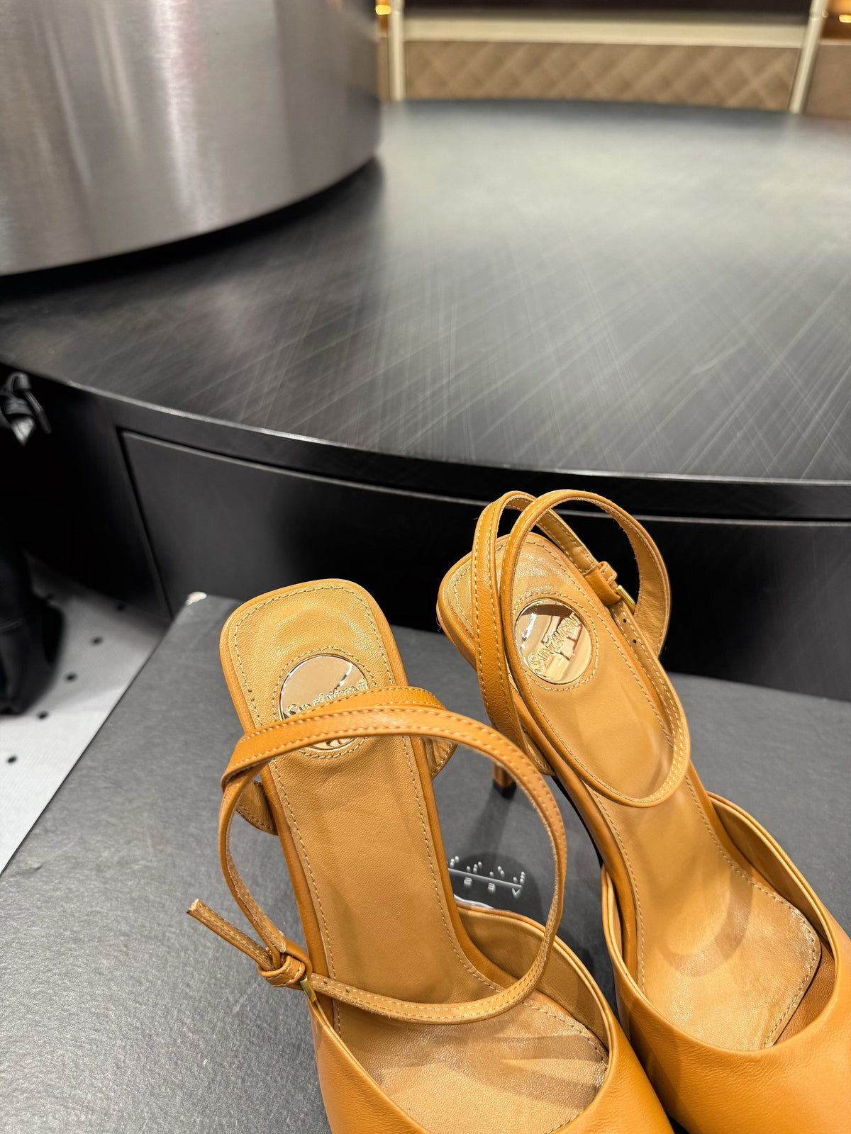 YSL 26S Square-Toe High Heels 105 Mm Ochre Yellow Calfskin