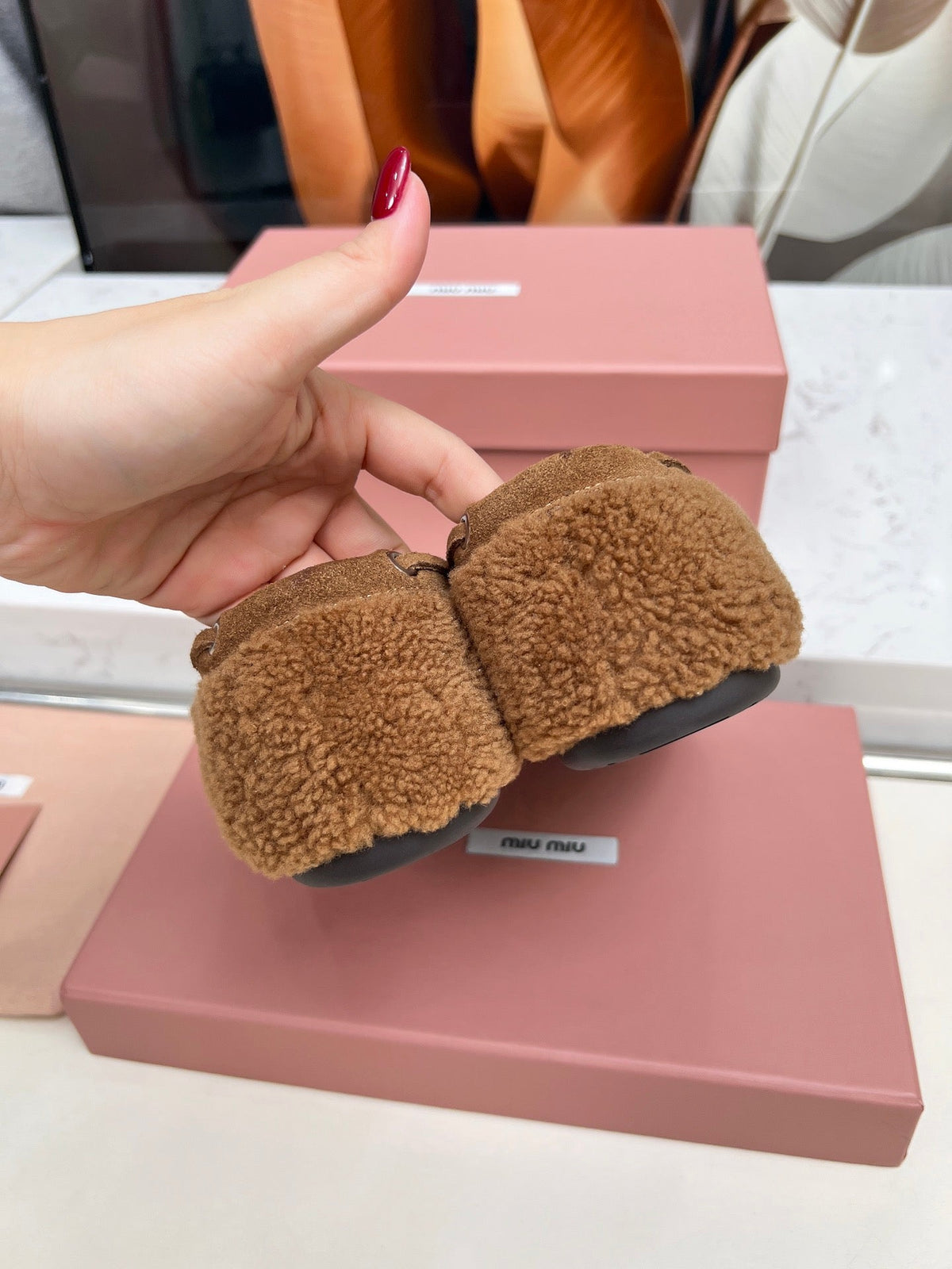 Miumiu 26s Boat Loafers Brown Shearling