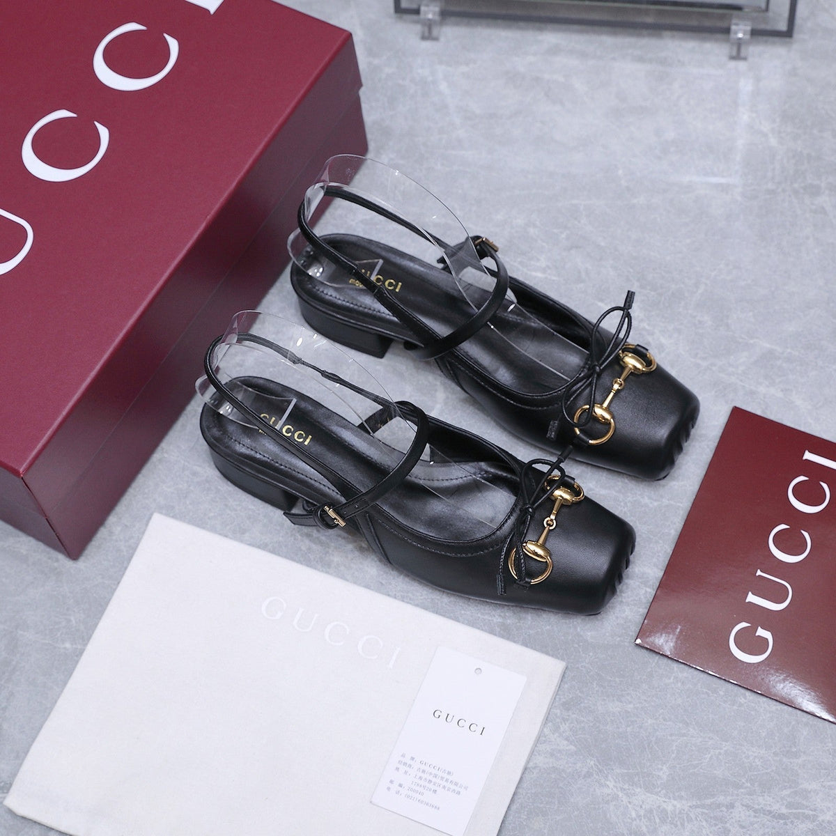 Gucci 26s Slingback Pumps Black Calfskin Gold Hardware