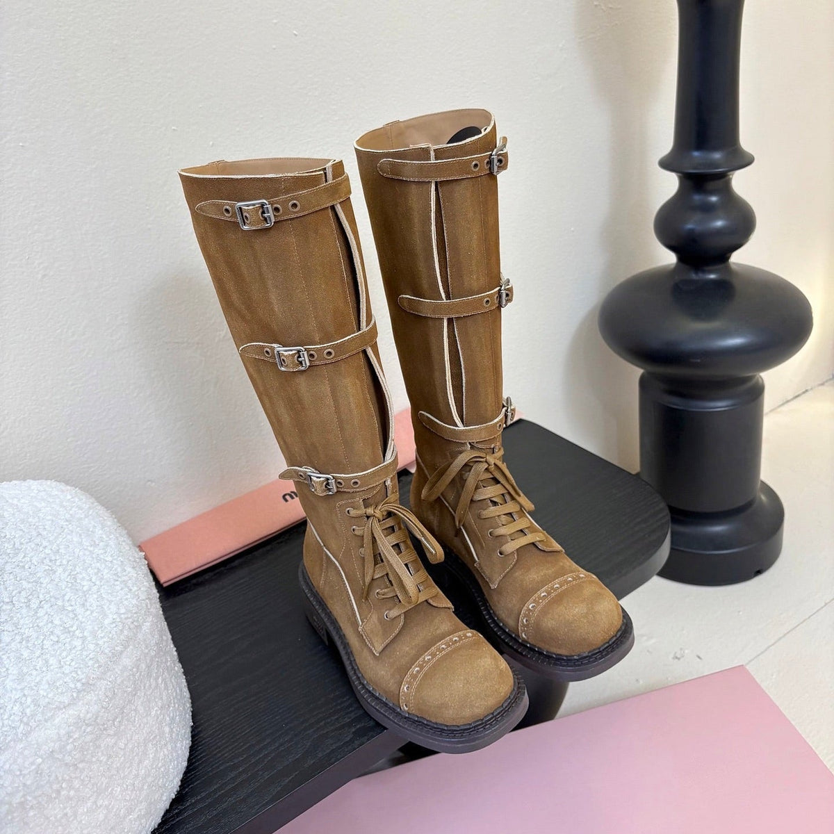 Miumiu 25s Army Boots Brown Suede