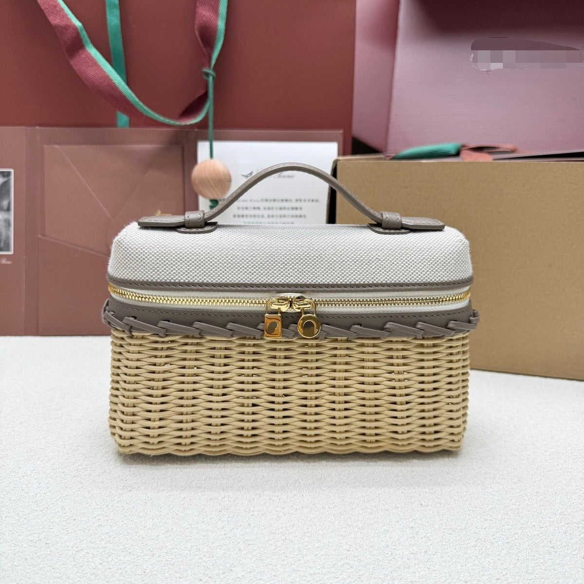 Loro Piana 2026 Extra Pocket L19 Bag Beige Pink Rattan Leather