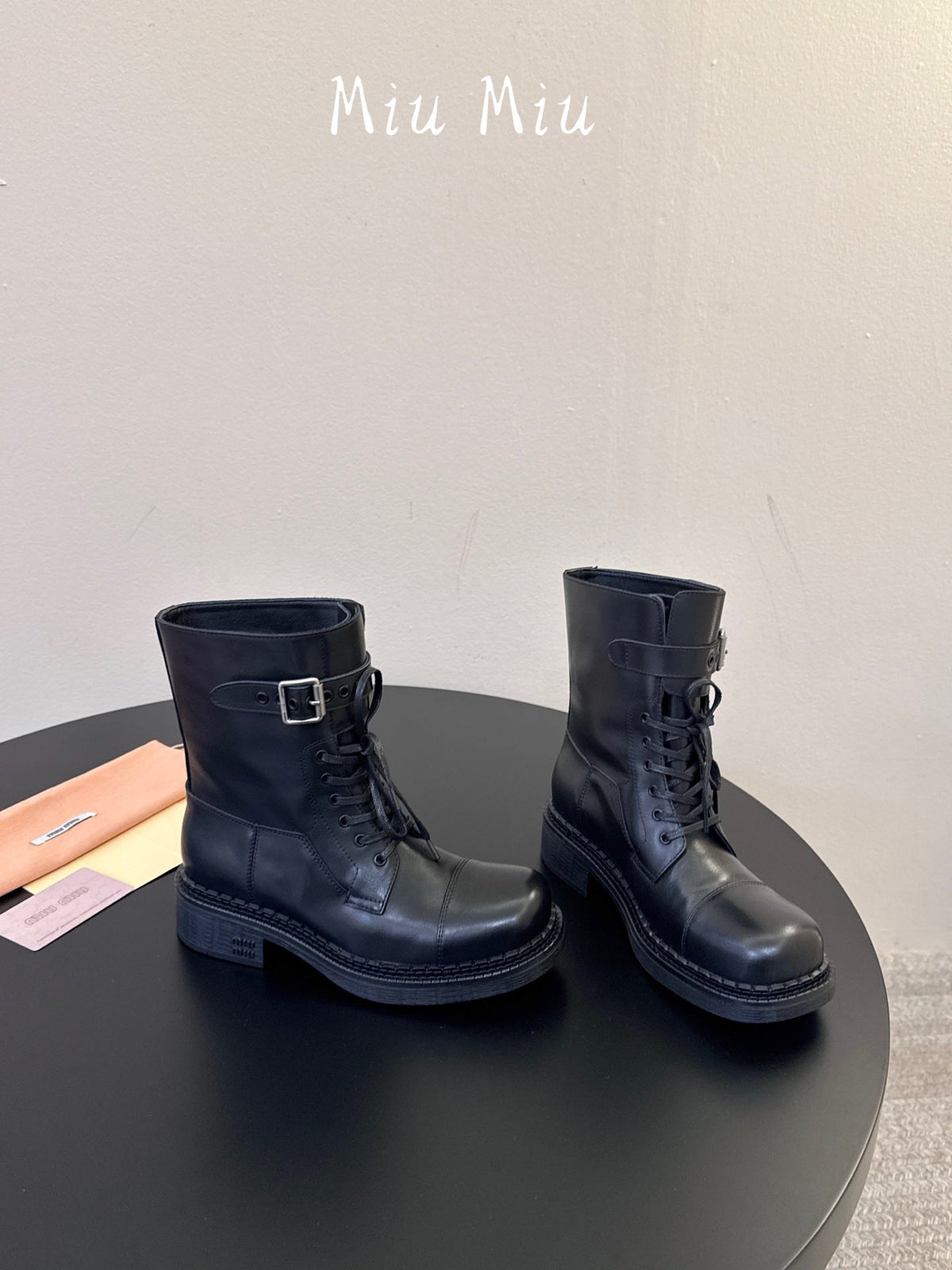 Miumiu 26s Lace-up Ankle Boots Black Calfskin