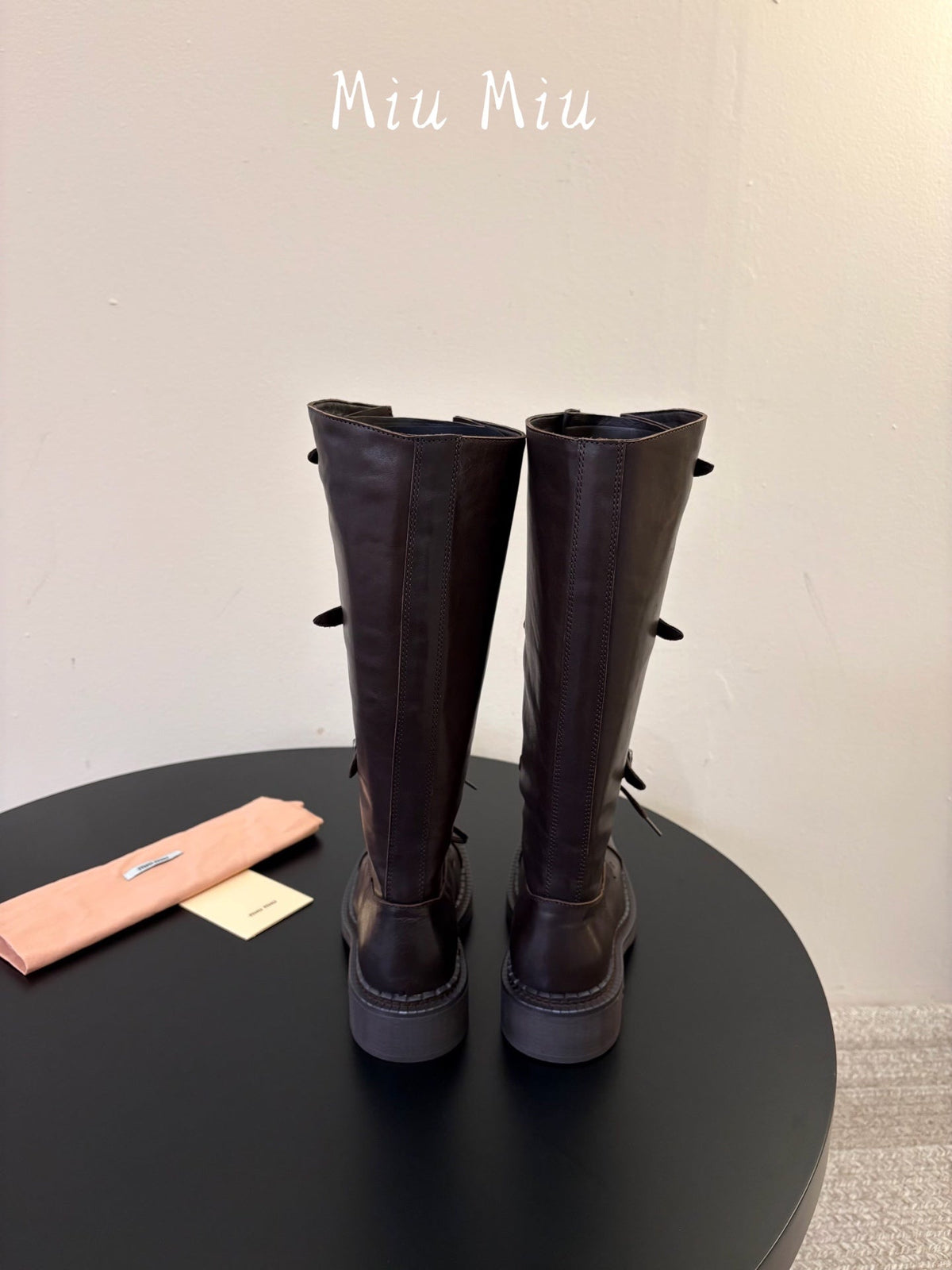 Miumiu 26s Lace-up Knee-high Boots Dark Brown Calfskin