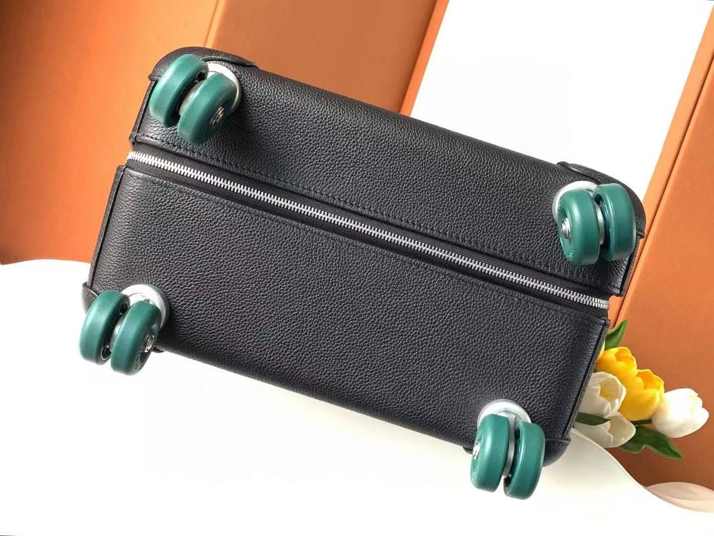 HM R.M.S Cabin Suitcase Printed Surfer Black Canvas & Taurillon Regate Leather