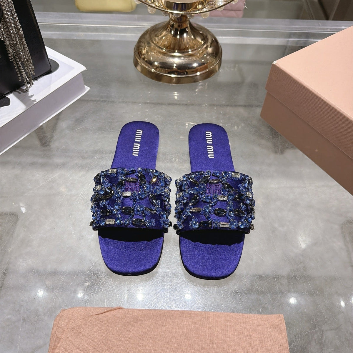 Miumiu 26s Sandals Purple Embellished Silk