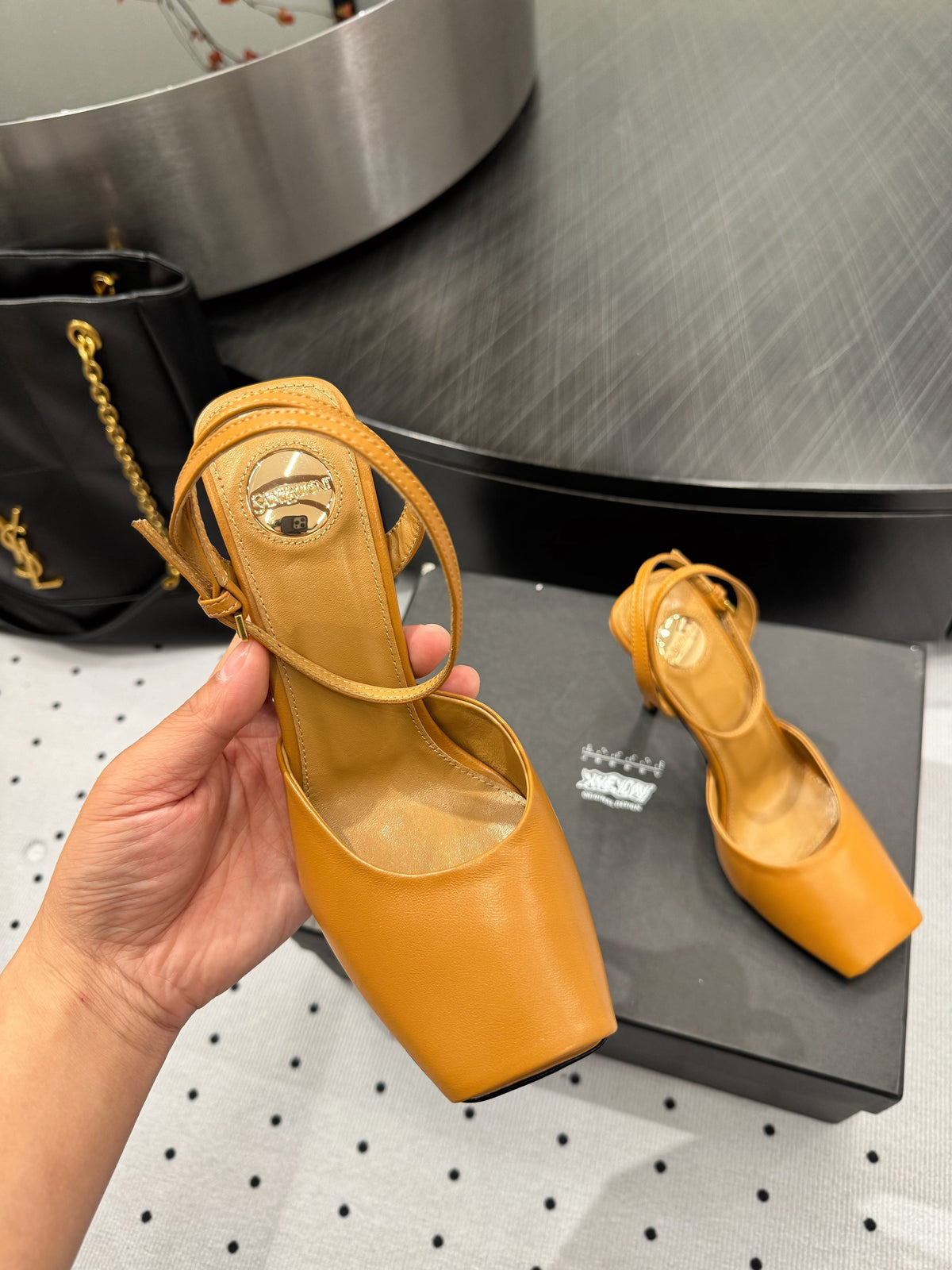 YSL 26S Square-Toe High Heels 105 Mm Ochre Yellow Calfskin