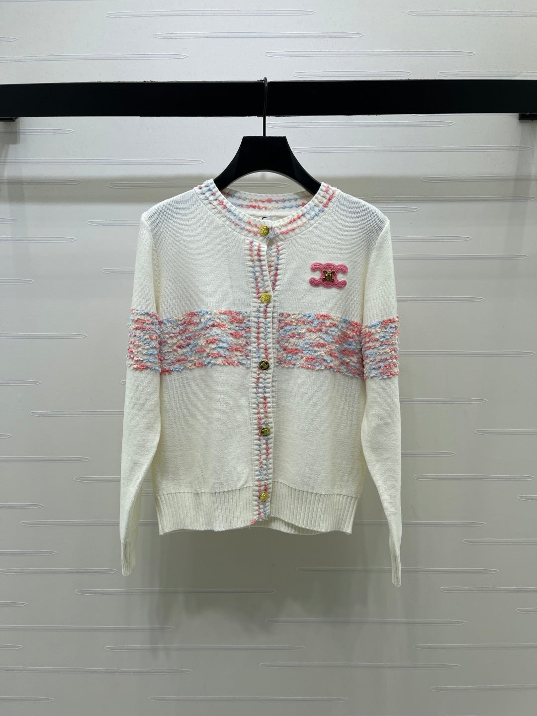 Celine 2026 Striped Colorful Crew Neck Long-Sleeve Cardigan Wool 433238