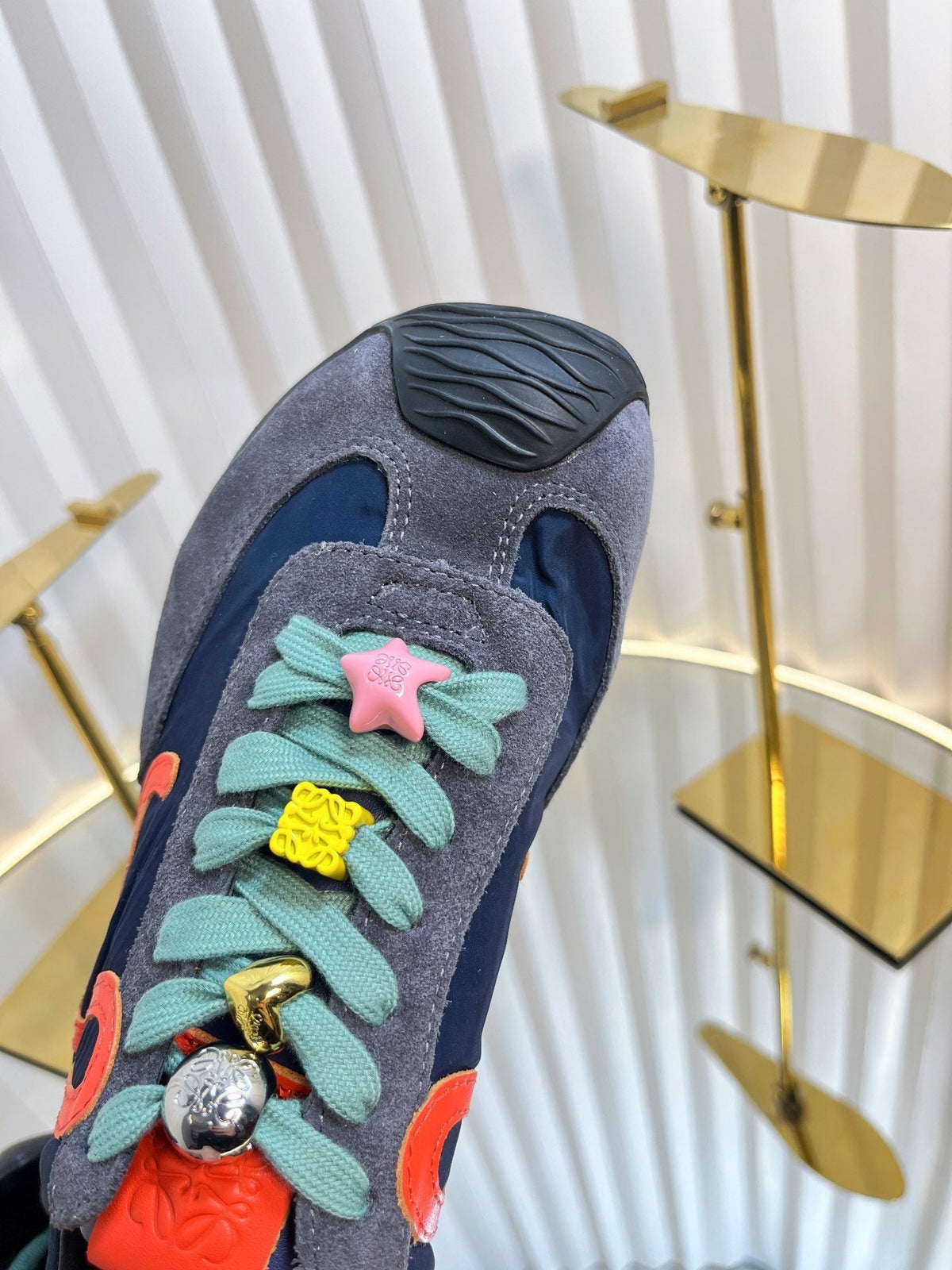 Loewe 26S Runner 2.0 Sneakers in Grey Suede and Navy Blue Fabric