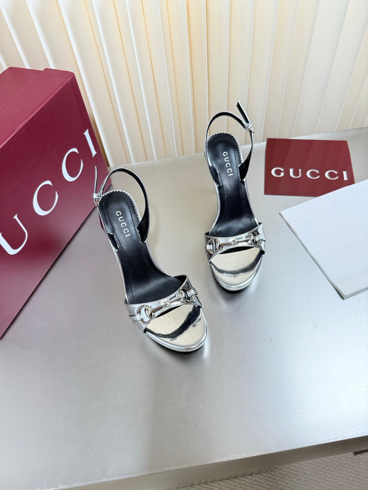 Gucci 26s Slingback Pump 10.5cm Silver Calfskin