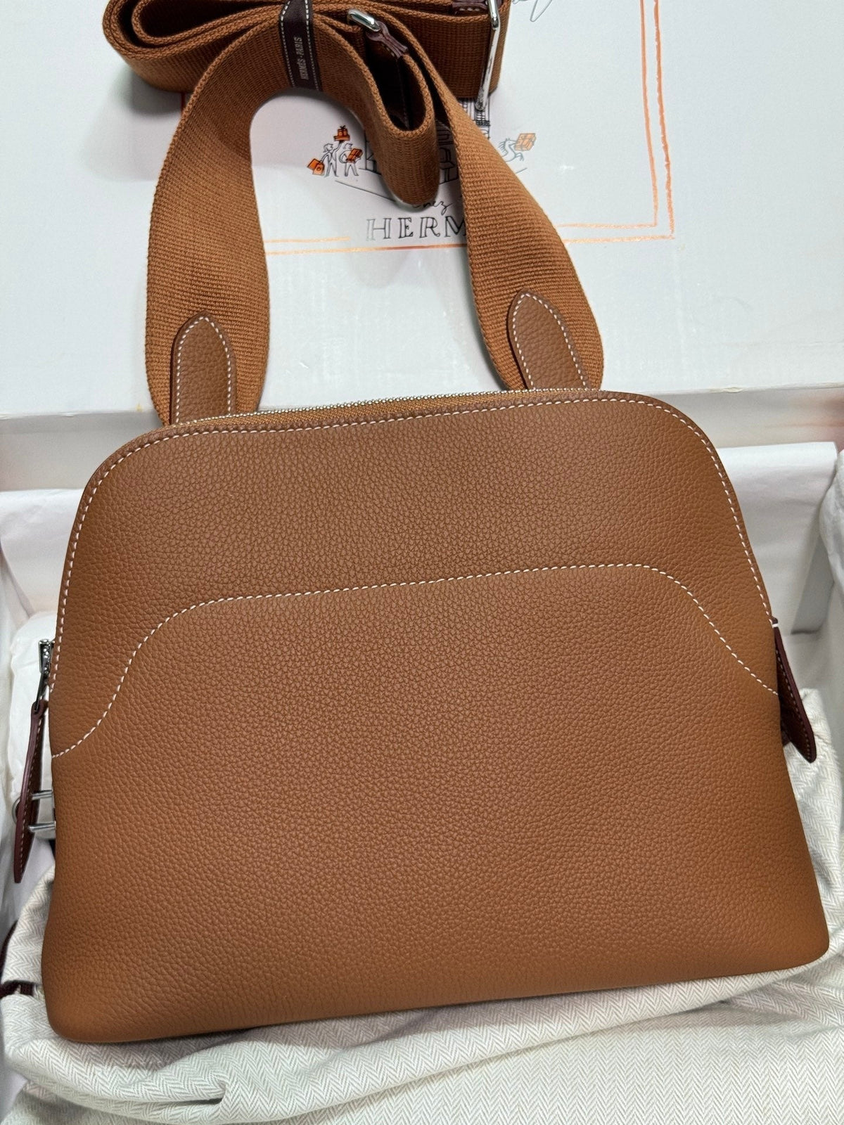 High-end Hermes 2026 Messenger Bowling Bag 26.5cm Togo Leather