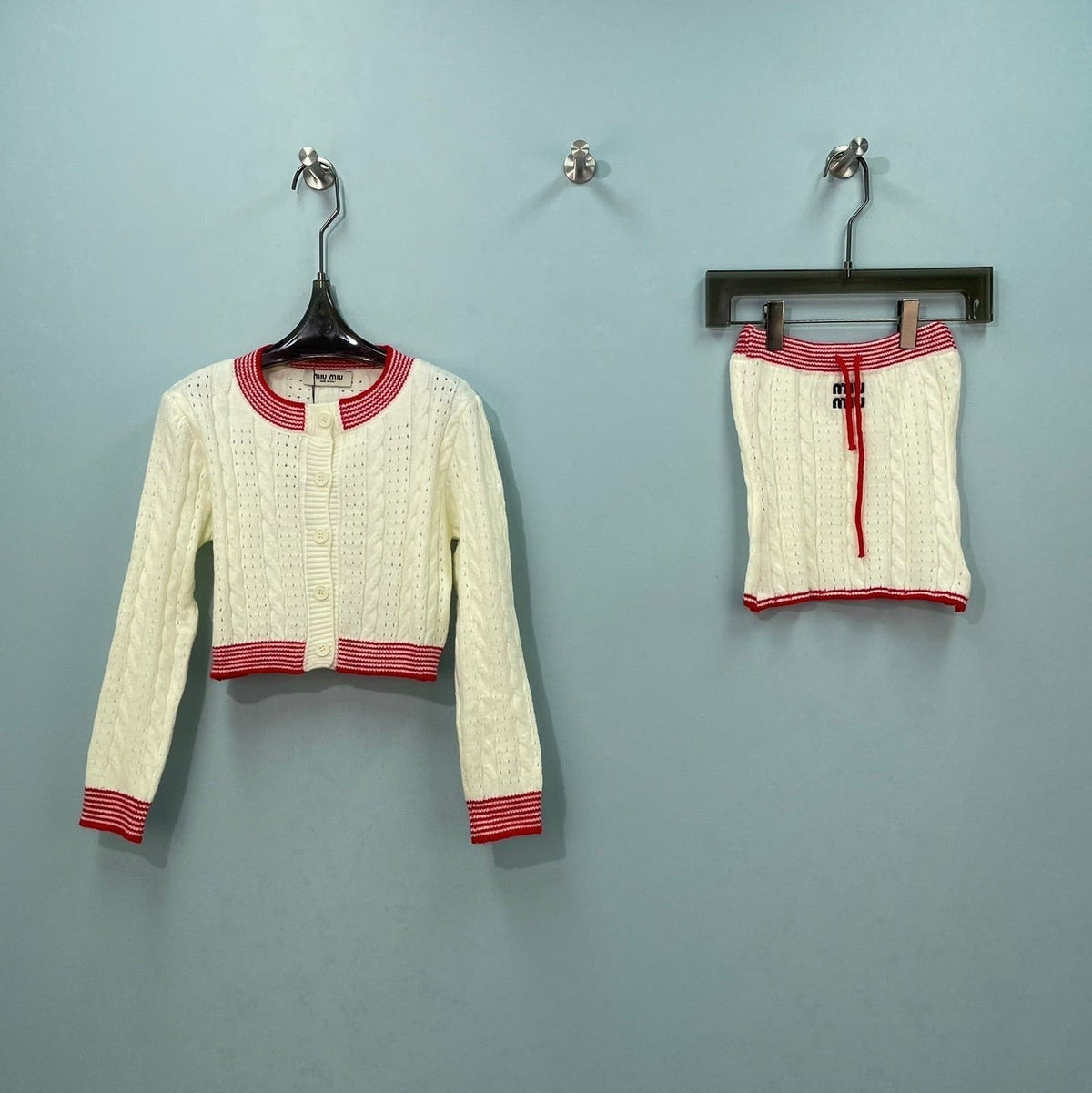 Miu Miu 26s Knit Cardigan And Mini Skirt Set 1352