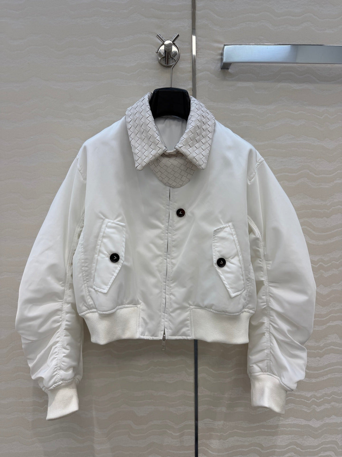 BV 26S Intrecciato Collar Padded Bomber Jacket Polyester 435629