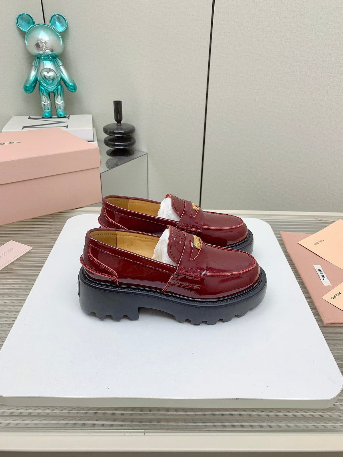 Miu 26FW Coin Loafers Burgundy Cowhide Leather 159439