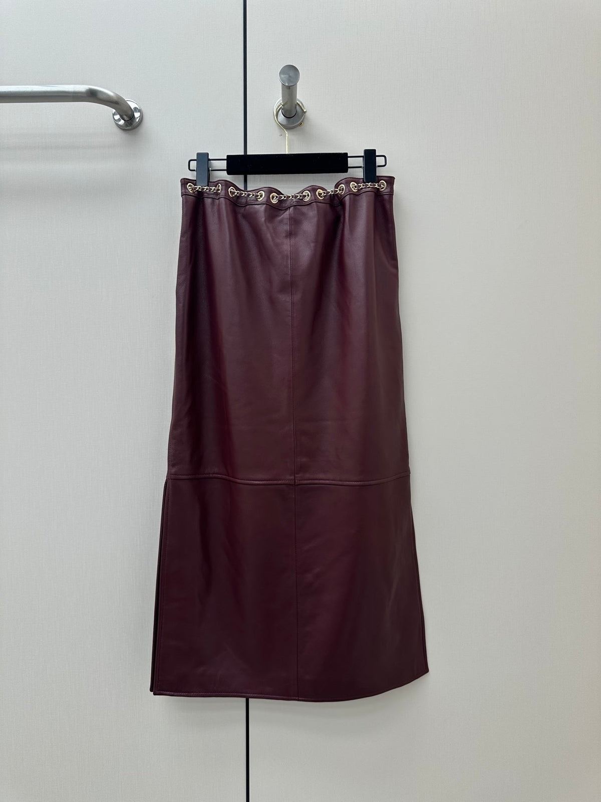 CC 26K Long Skirt Chain Drawstring Waist Side Split Leather 435102