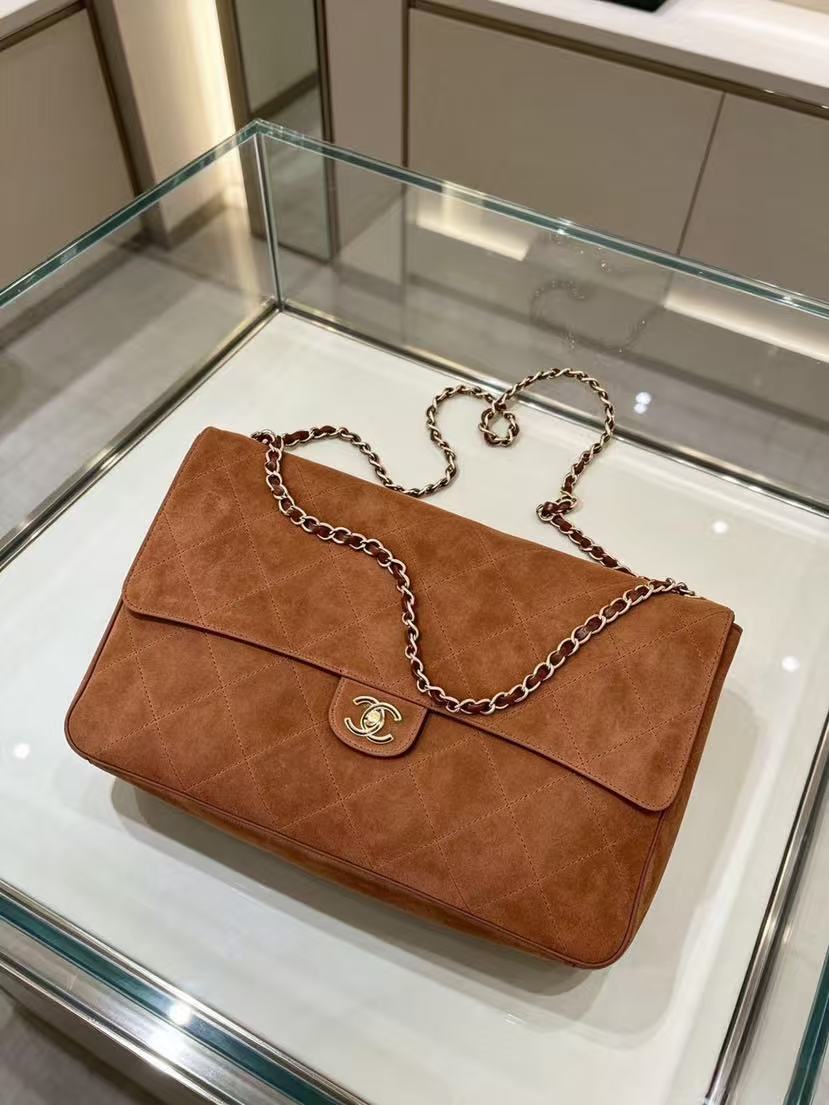 CC Souplissimo Maxi Flap 38.5cm Handbag Camel Suede Calfskin
