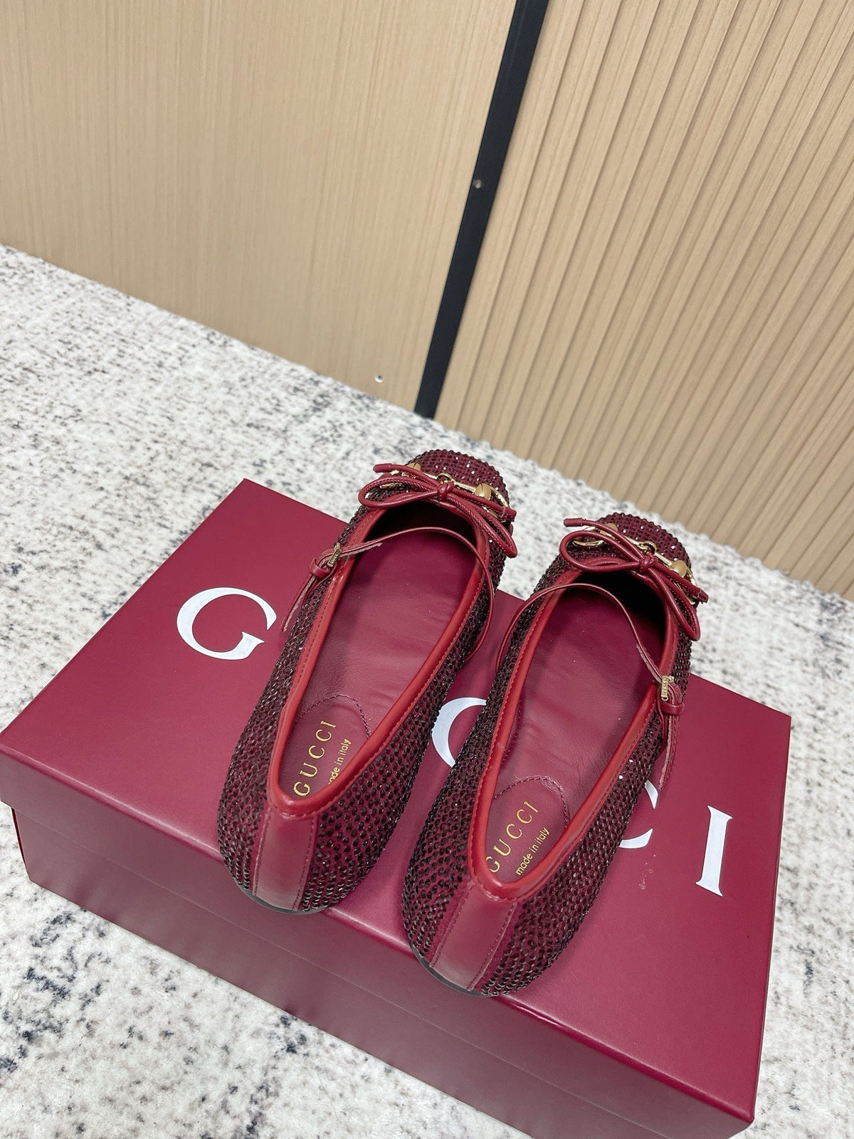 Gucci 26S Ballet Flats In Red With Crystals
