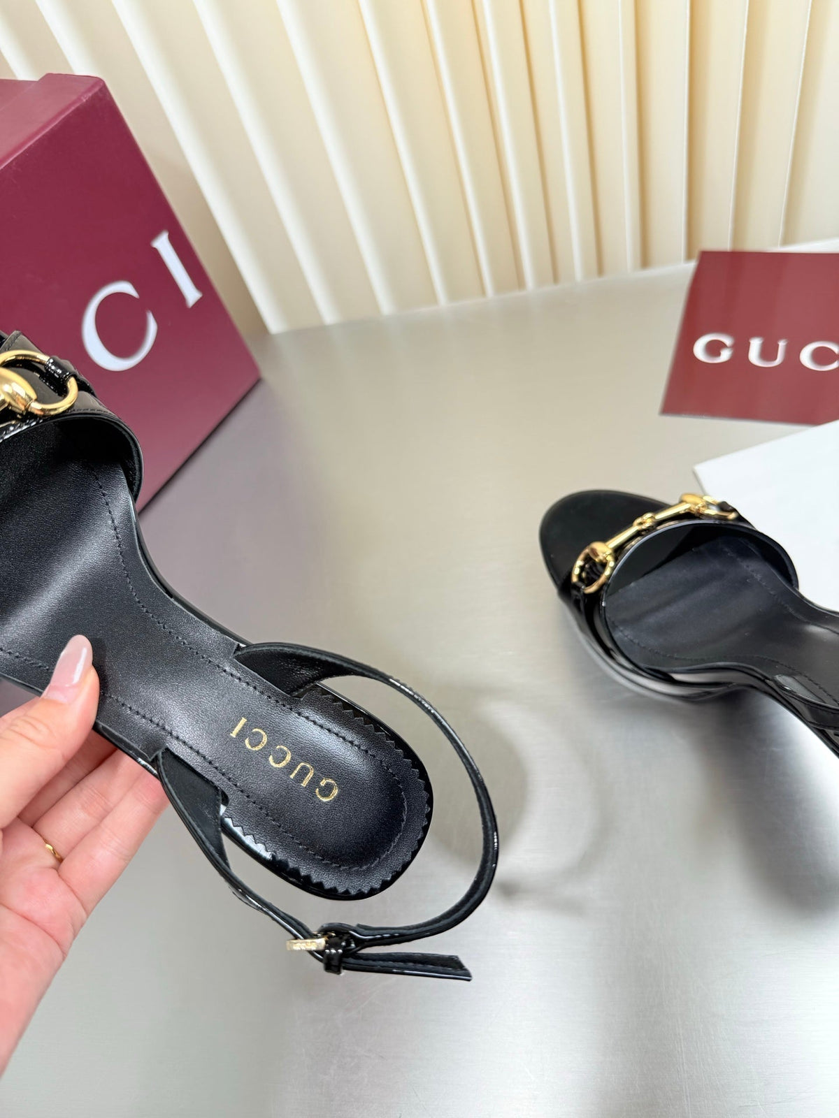 Gucci 26s Slingback Pump 10.5cm Black Glossy Calfskin