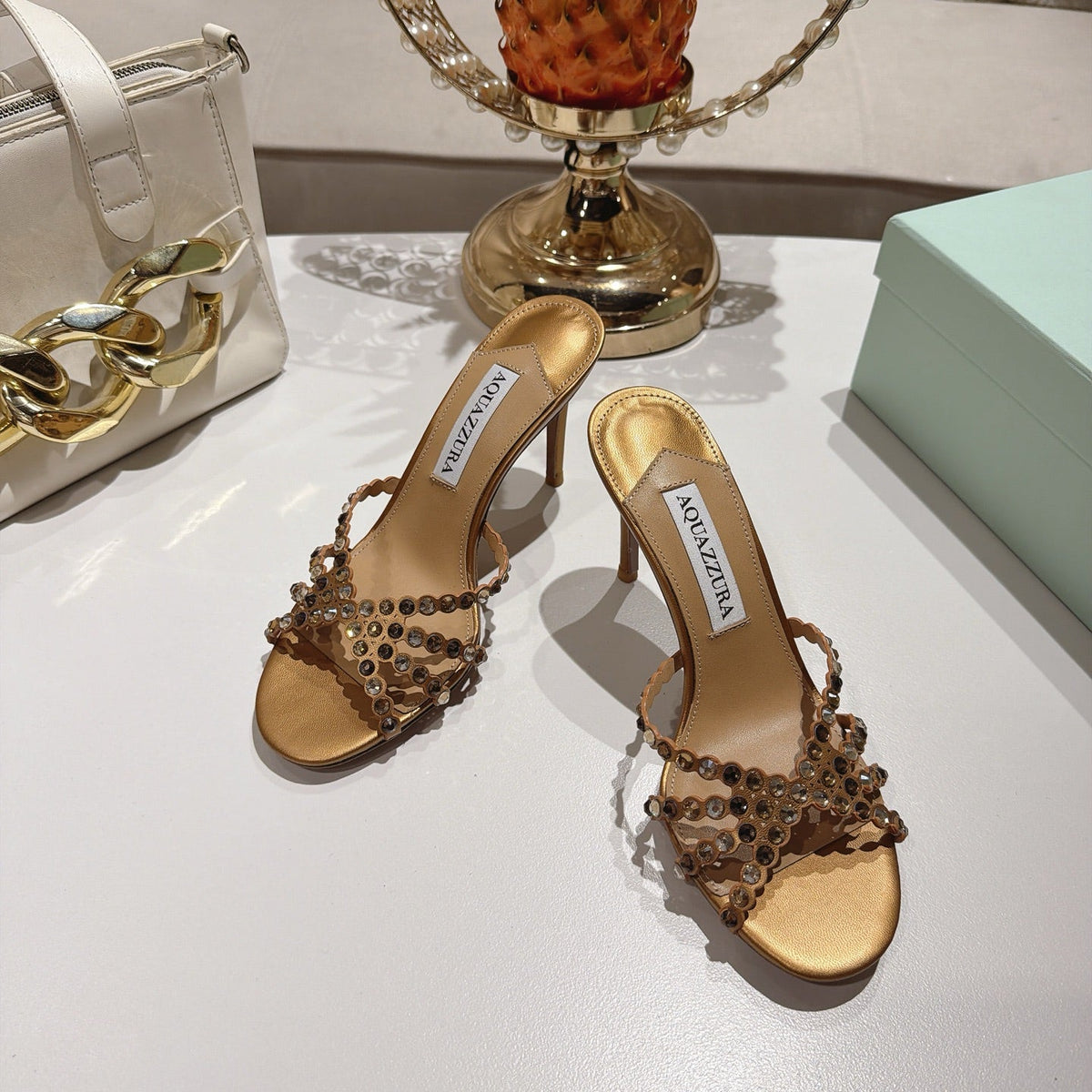 Aquazzura 26S High-Heel Sandals 8.5cm Metallic Gold Calfskin