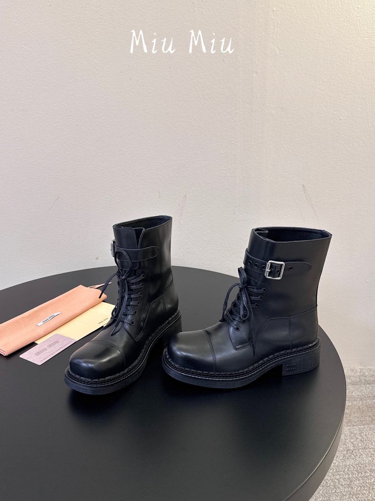 Miumiu 26s Lace-up Ankle Boots Black Calfskin