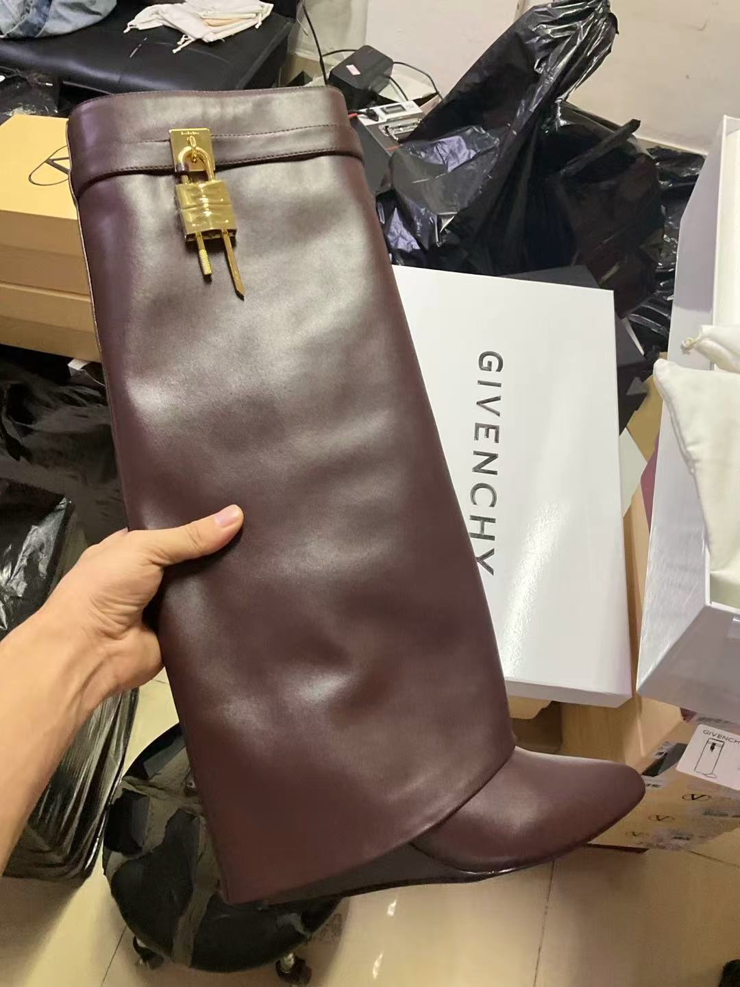 Givenchy Shark Lock Boots Brown Cowhide
