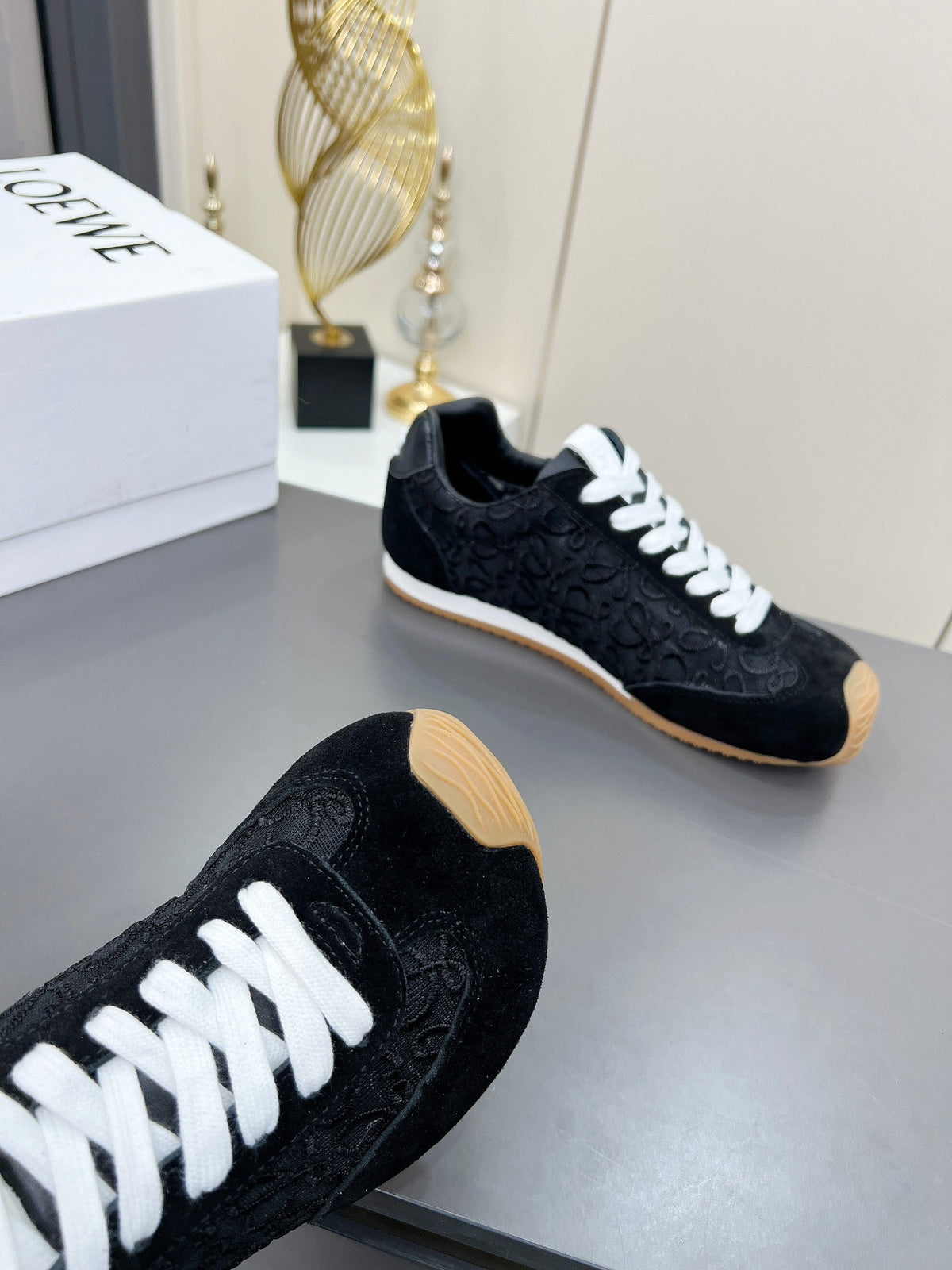 Loewe 26S Runner 2.0 Sneakers in Black Suede and Anagram Jacquard