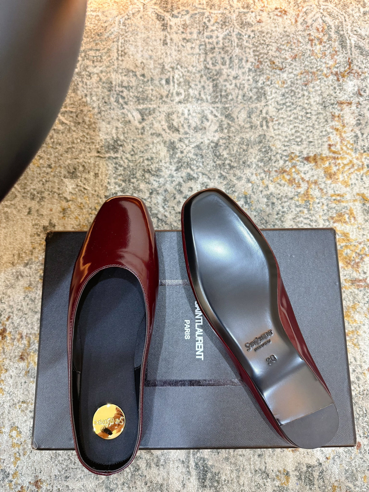 YSL 26s Flat Mules Dark Red Calfskin